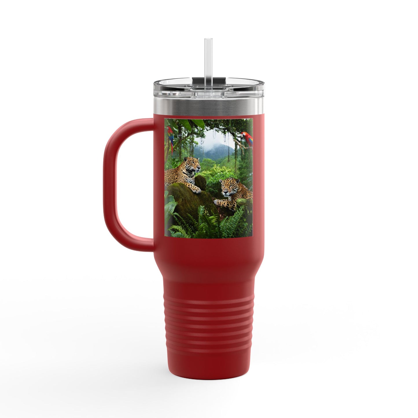 Insulated Travel Mug, 40oz / Jaguars and Parrots - Perfect for Outdoor Adventures