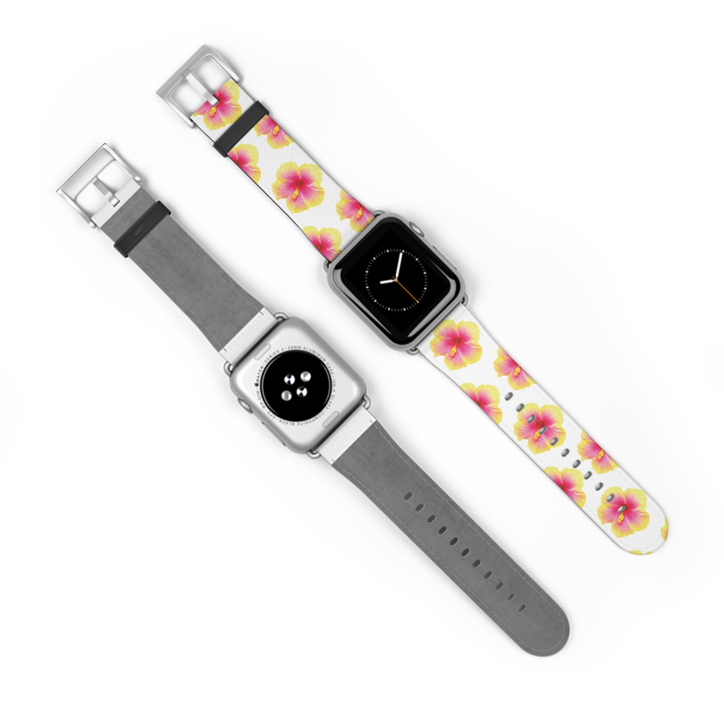 Apple Watch Band - REAL Yellow/Orange Hibiscus Flower, White