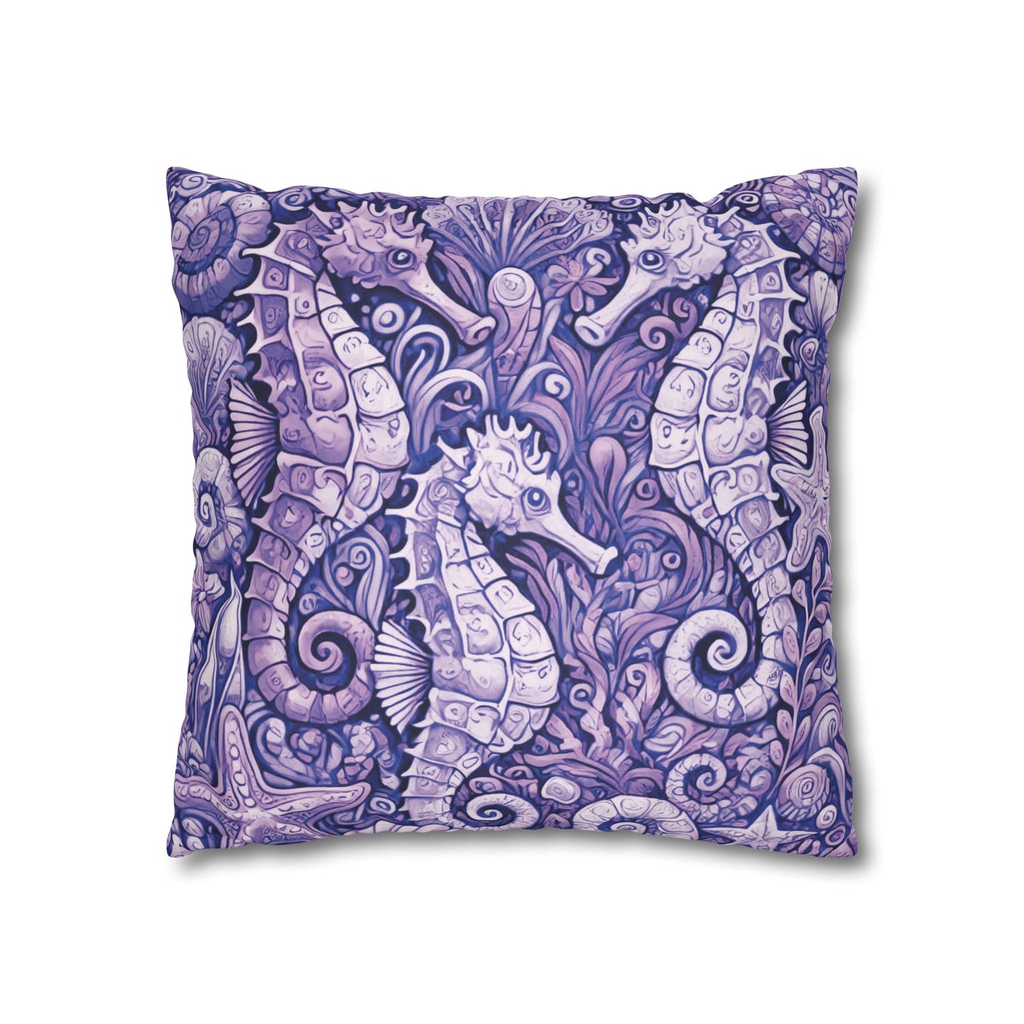 Faux Suede Square Pillowcase - Seahorse Trio, Amethyst