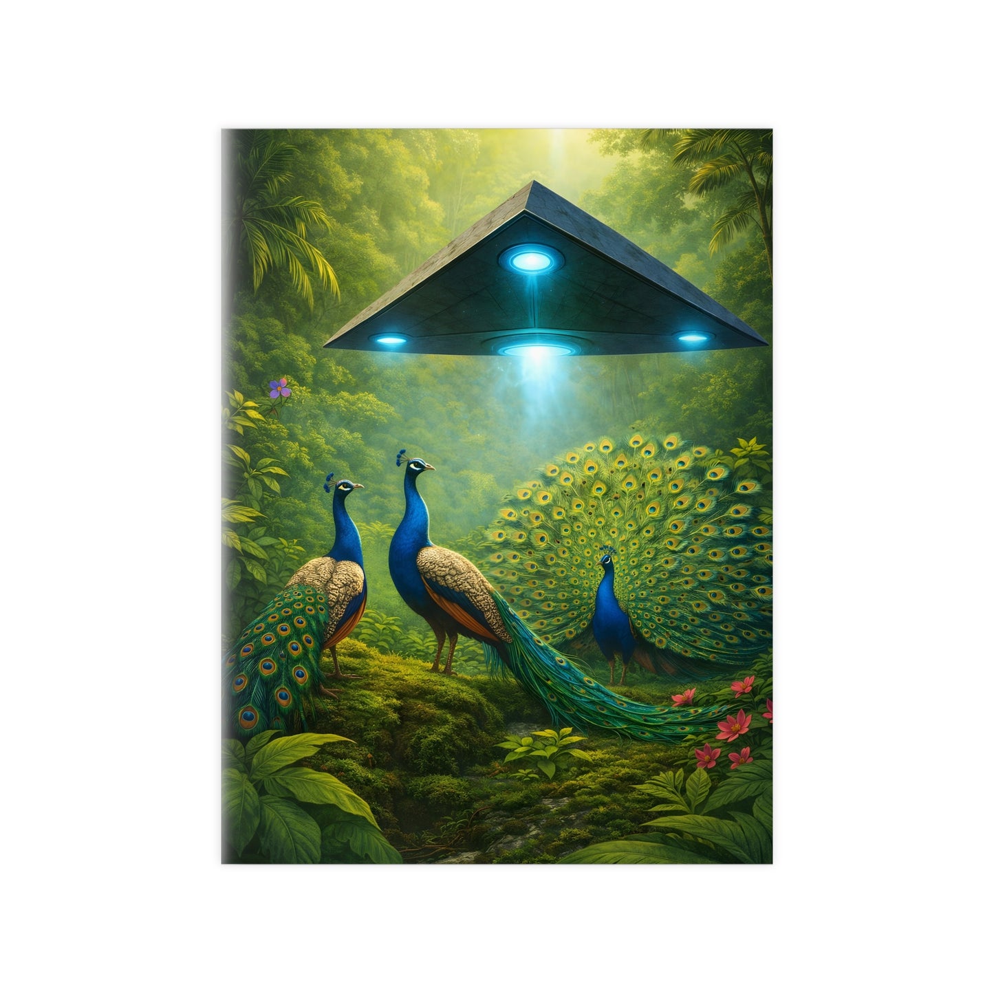 Photopaper Poster — UFO & Peacocks Sci‑Fi Wall Art
