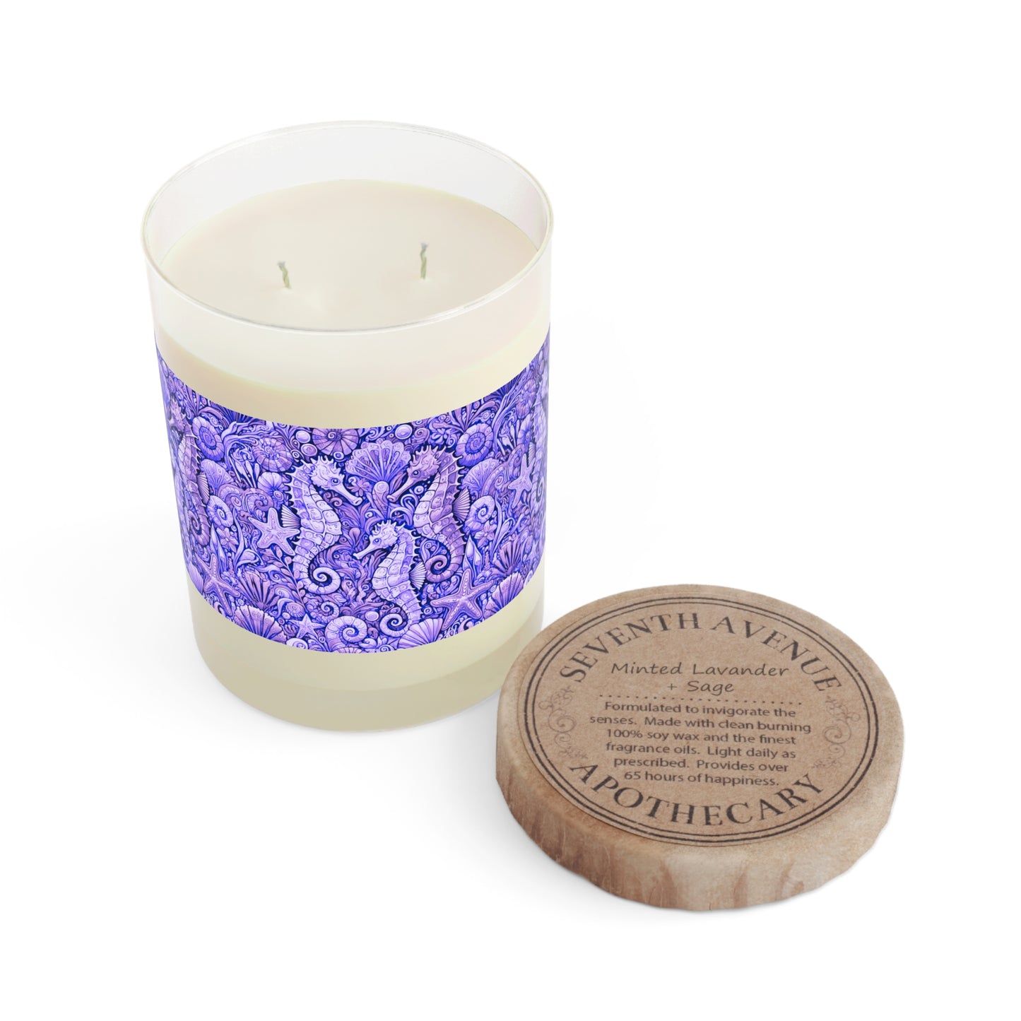 Seahorse Trio/Amethyst Scented Candle - 11oz Full Glass, Tropical Decor