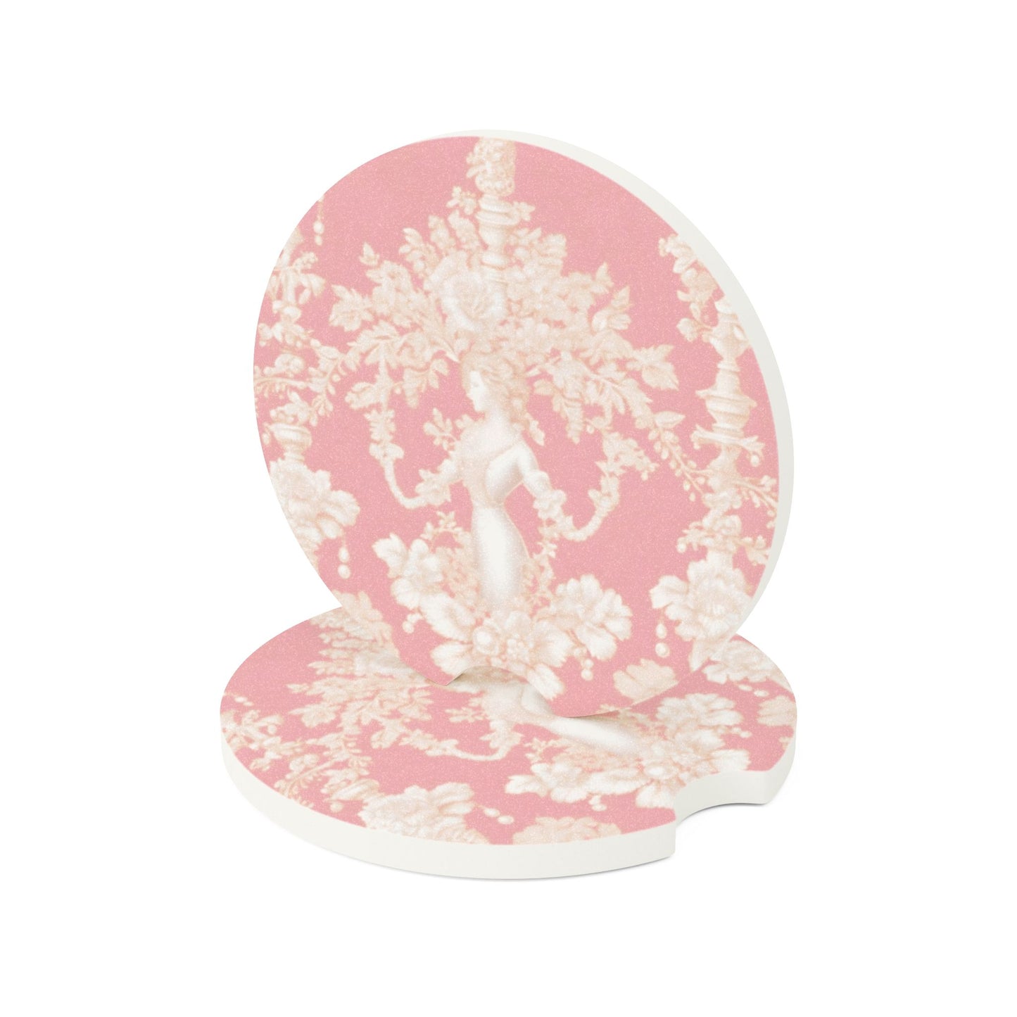 Soapstone Car Coaster - Pearl Lady Toile, hibiscus pink