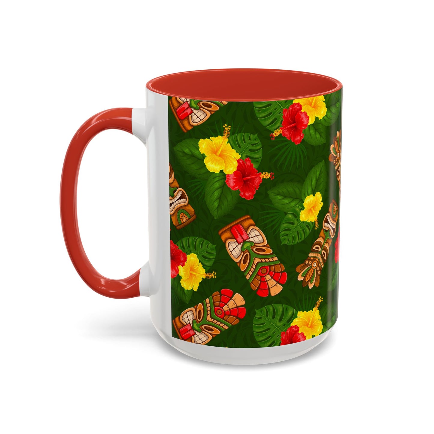 Accent Coffee Mug (11, 15oz), 8 Colors - Tiki Hibiscus Garden