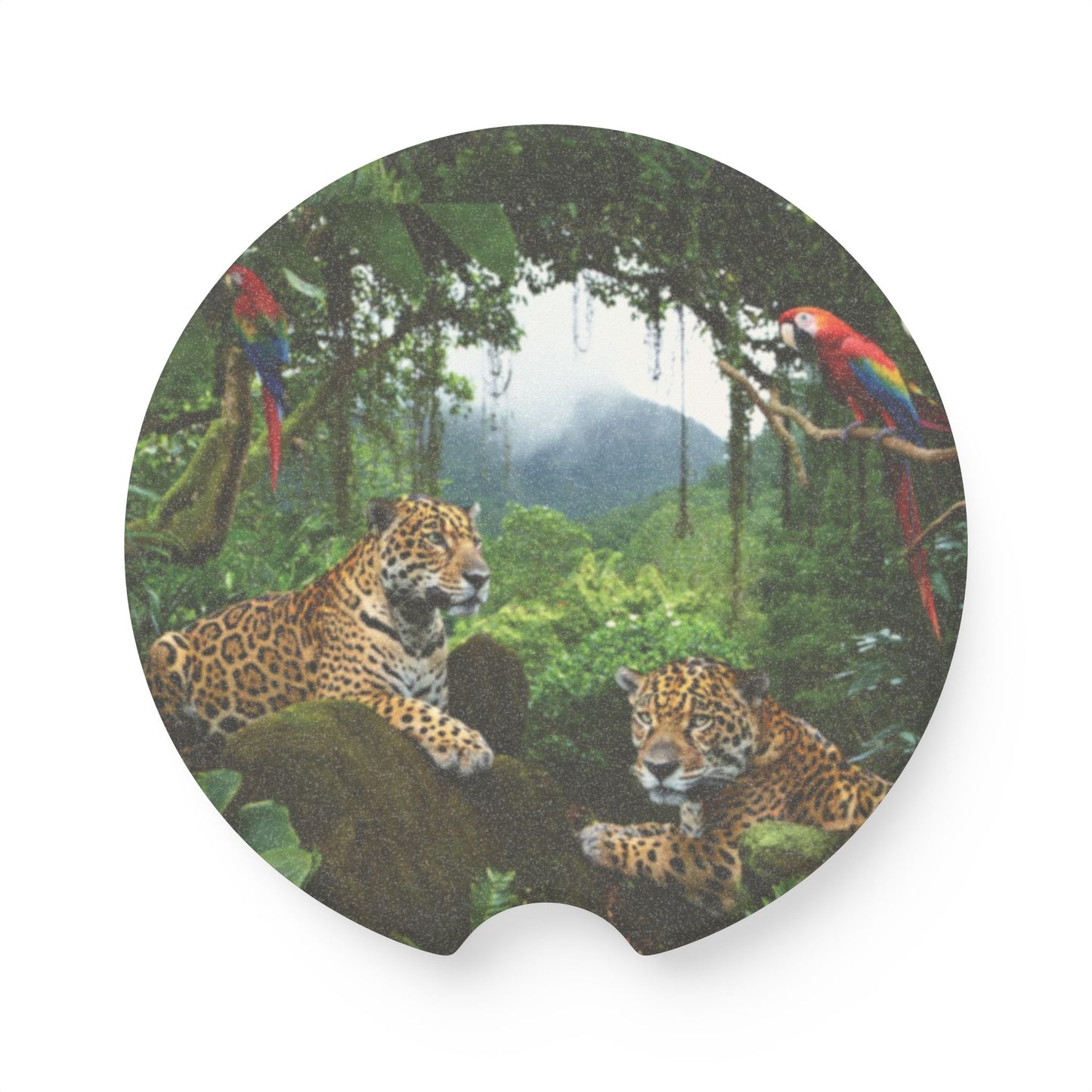 Soapstone Car Coaster - Jaguars and Parrots