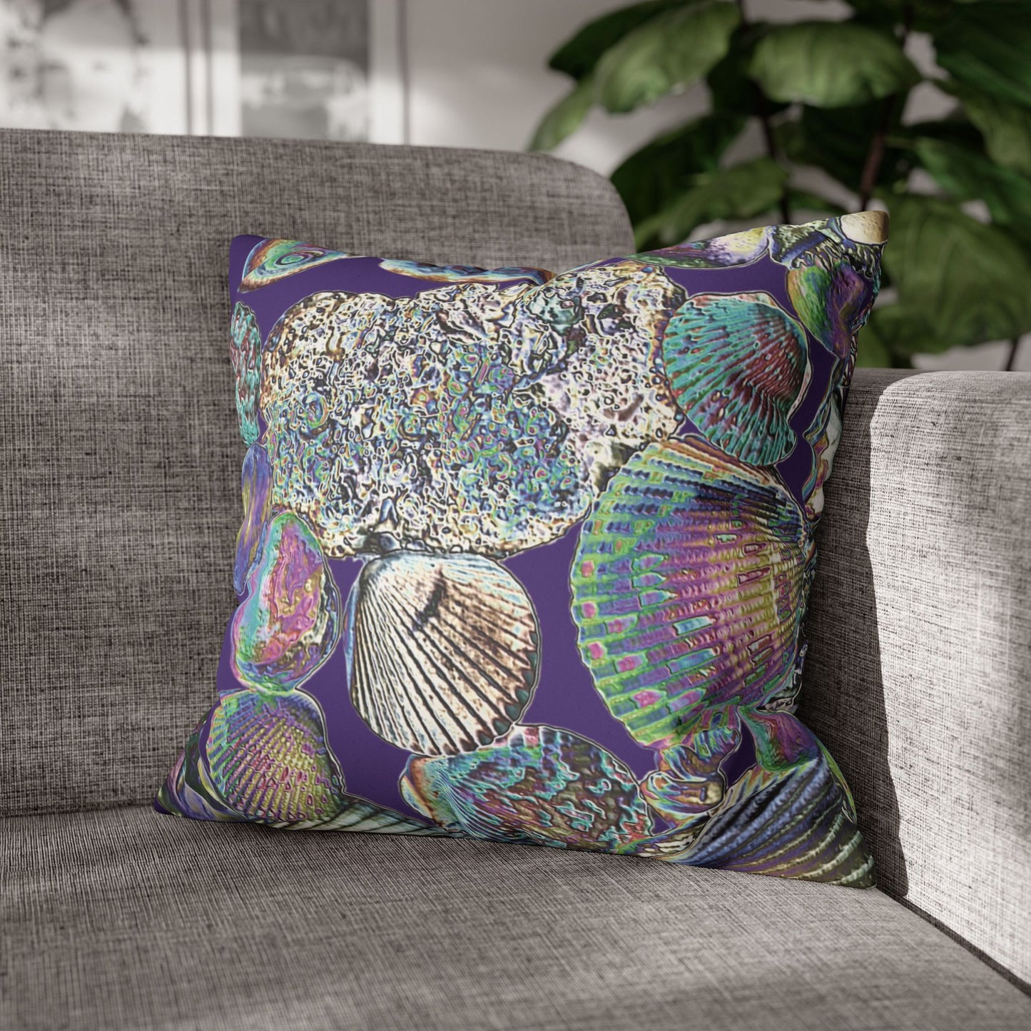 Faux Suede Square Pillowcase - Heatwave Seashell Collection, Purple