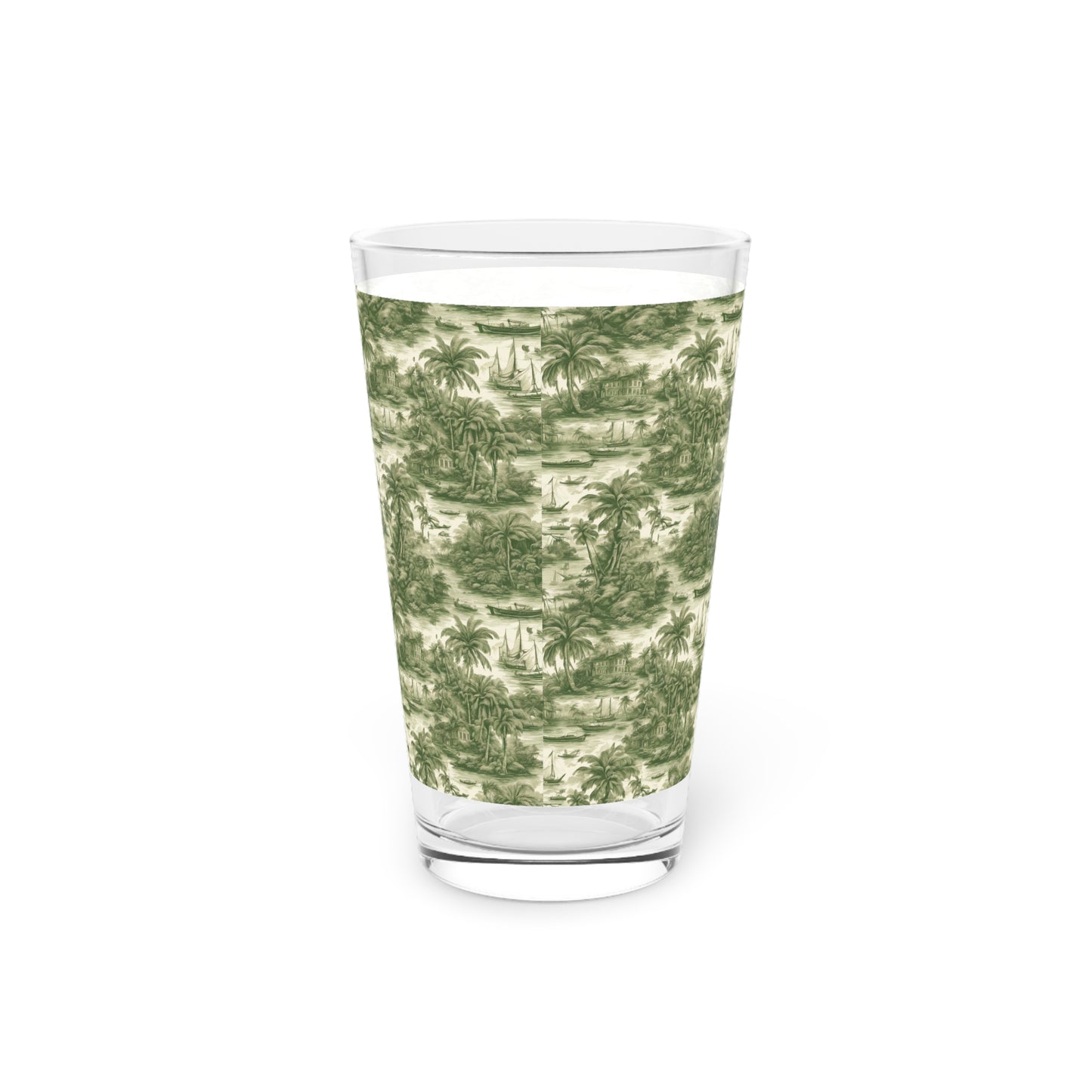 Pint Glass, 16oz, Tropical Toile #1, green