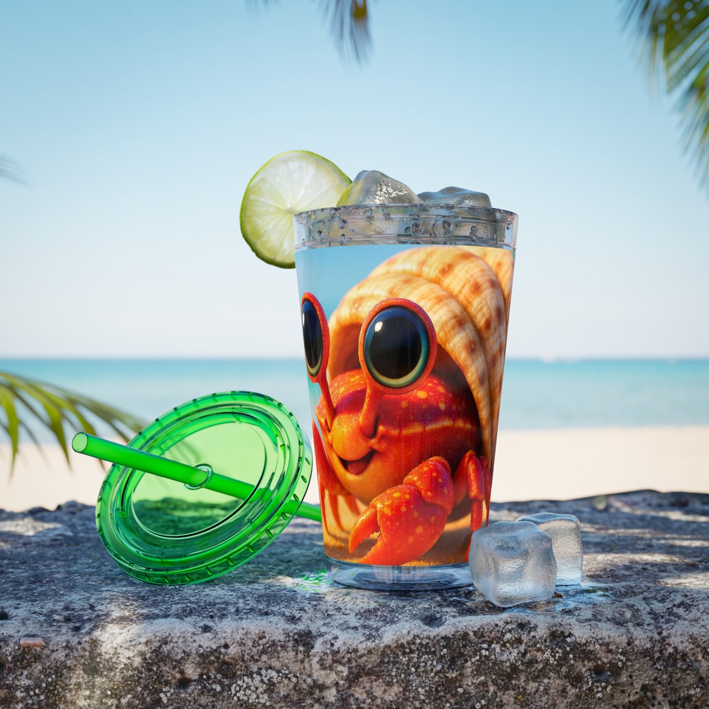 Tropical Tumbler with Straw | 16oz Colorful Travel Cup / Baby Hermit Crab