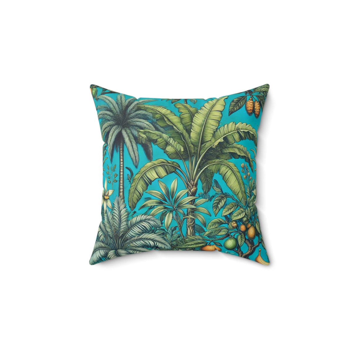 Tropical Pillow, 4 sizes - Colorful Spun Polyester Square Cushion / Tropical Fruit, Turquoise