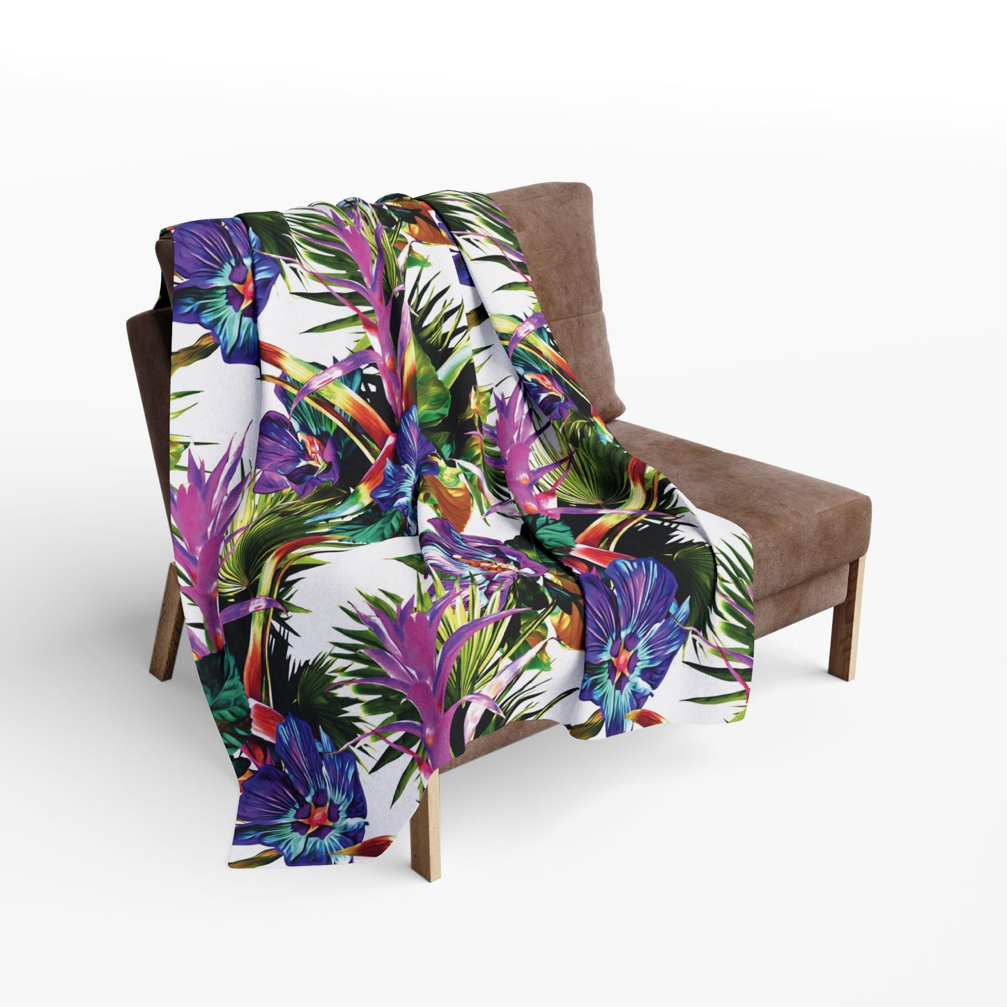 White Plant Palooza Fleece Blanket - Colorful Tropical Botanical Design