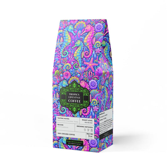 Black Coral Blend™ (Dark French Roast) Specialty Grade Craft Coffee / Seahorse Trio, Fantasy Pop
