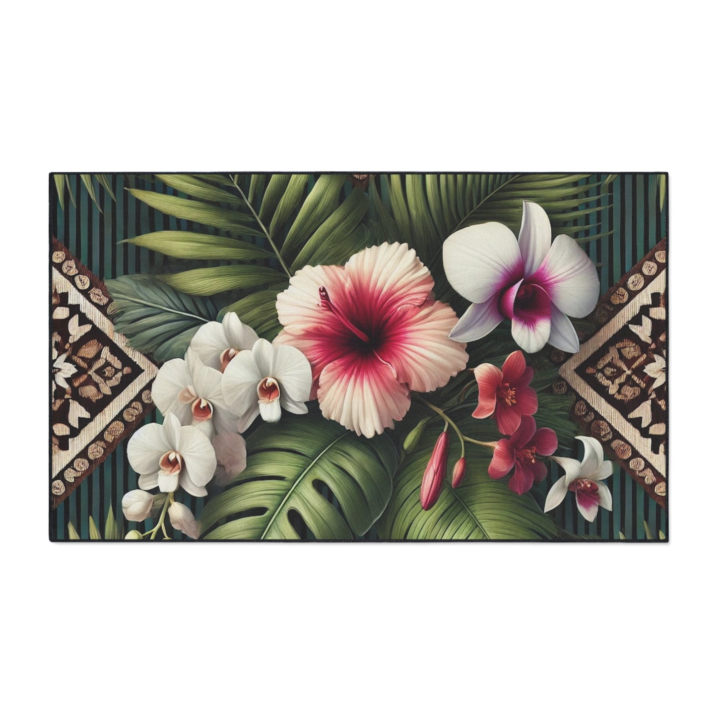 Heavy Duty Floor Mat, 5 Sizes – Tropical Area Rug for Home Décor / Tiki Orchids