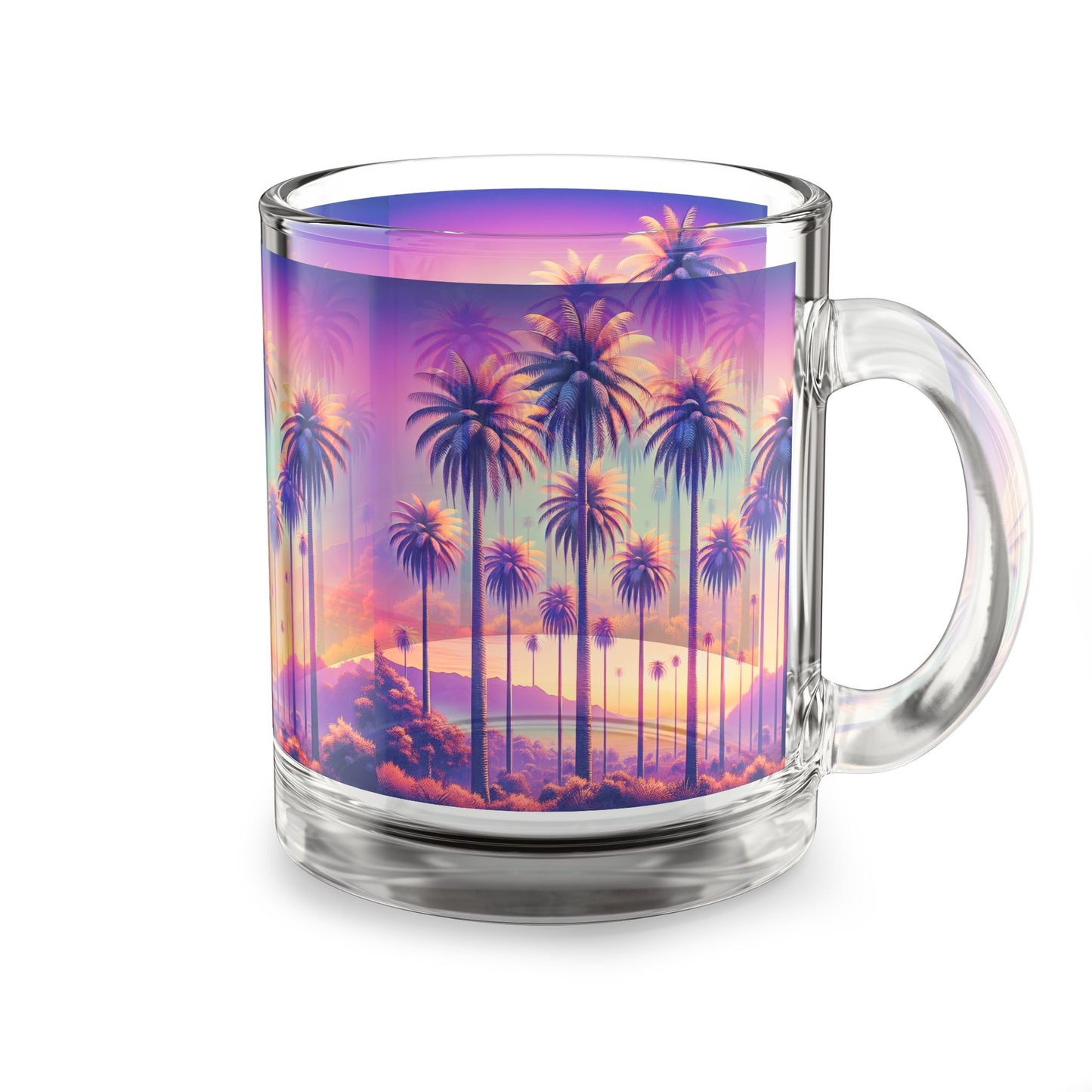 Tropical Glass Mug - 10oz Coffee Cup / Sunset Palms