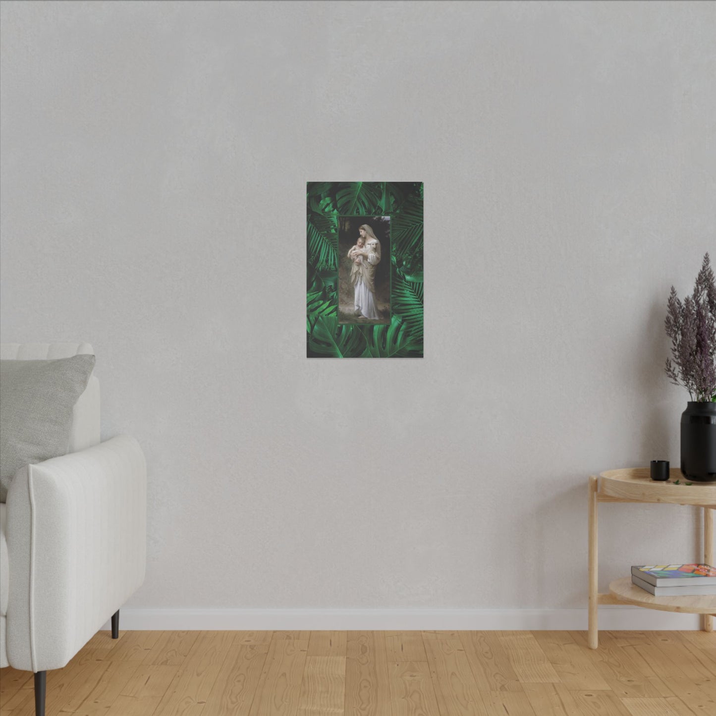 "Tropical Rainforest Innocence" Religious Canvas Artwork - Stretched Canvas Print / Virgin Mary & Jesus