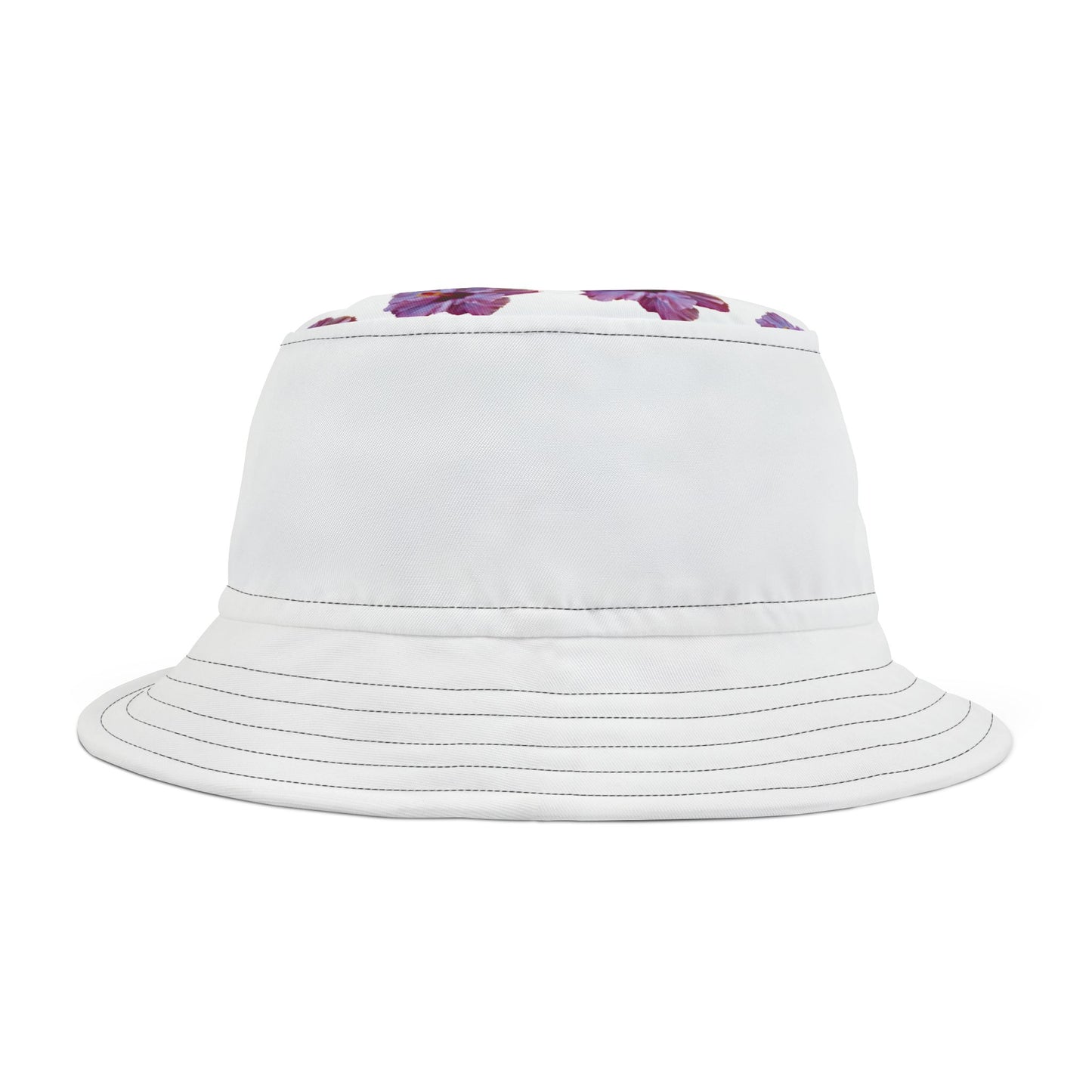 Tropical Polyester Bucket Hat, 2 Sizes - Purple Hibiscus/White