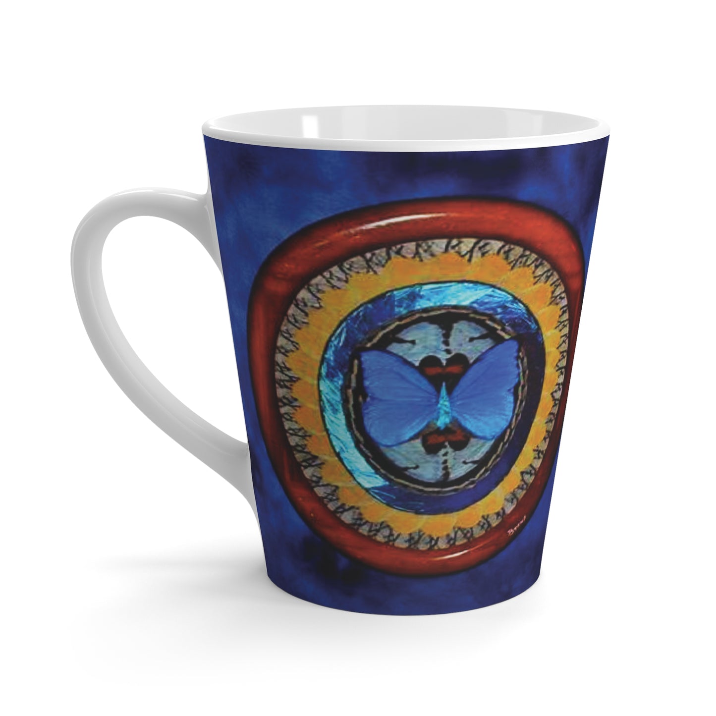 Latte White Mug - Oval Real Butterfly Wing Art