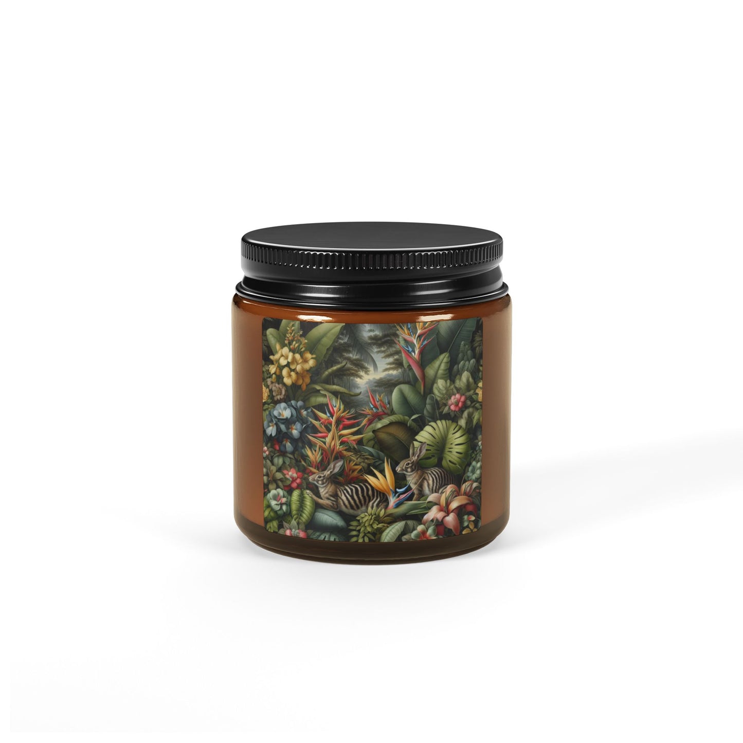 Soy Candle in Amber Jar - Multi-Size / Rainforest Rabbit Outing