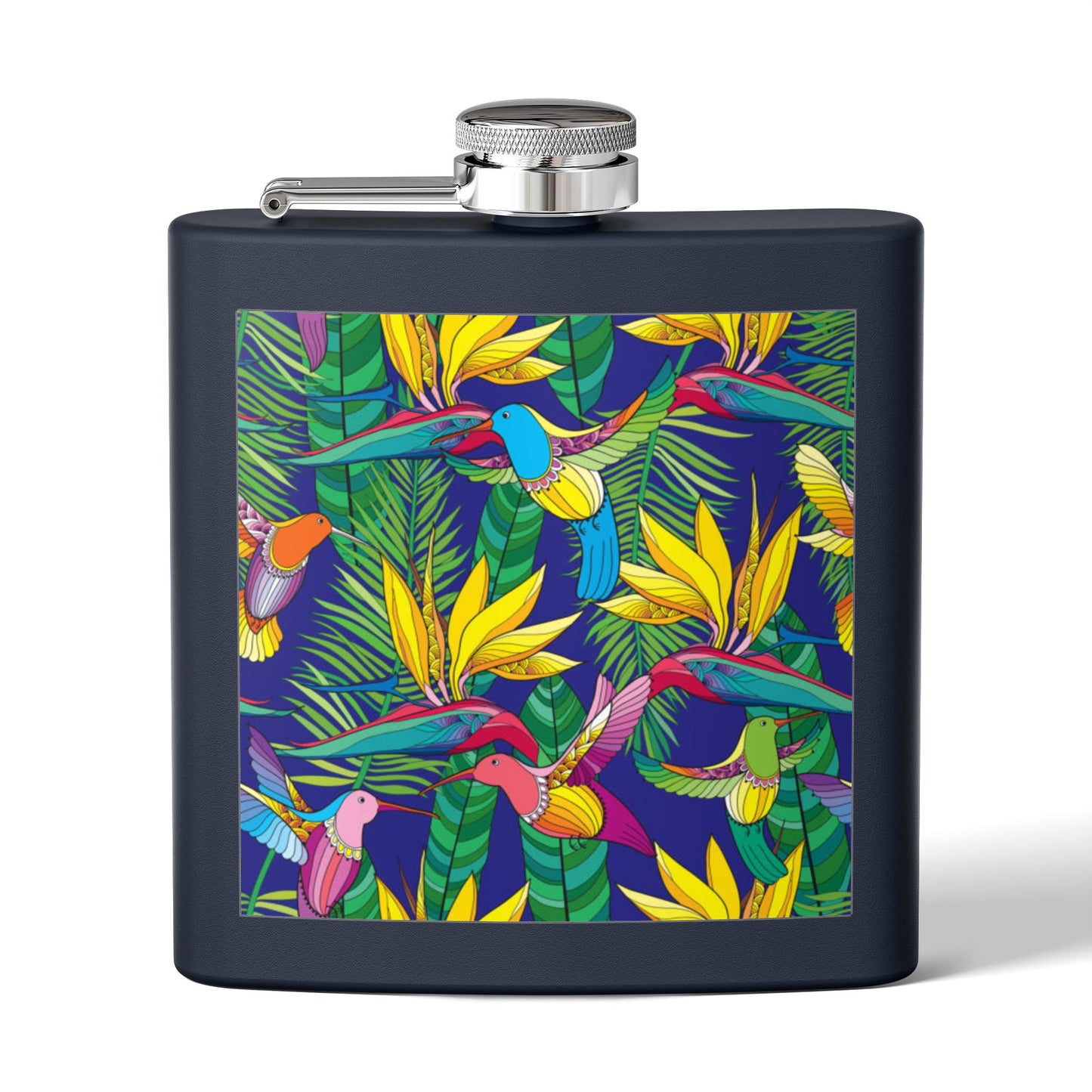 Tropical Stainless Steel 6 oz. Flask, Many Colors  – Bird of Paradise Toile