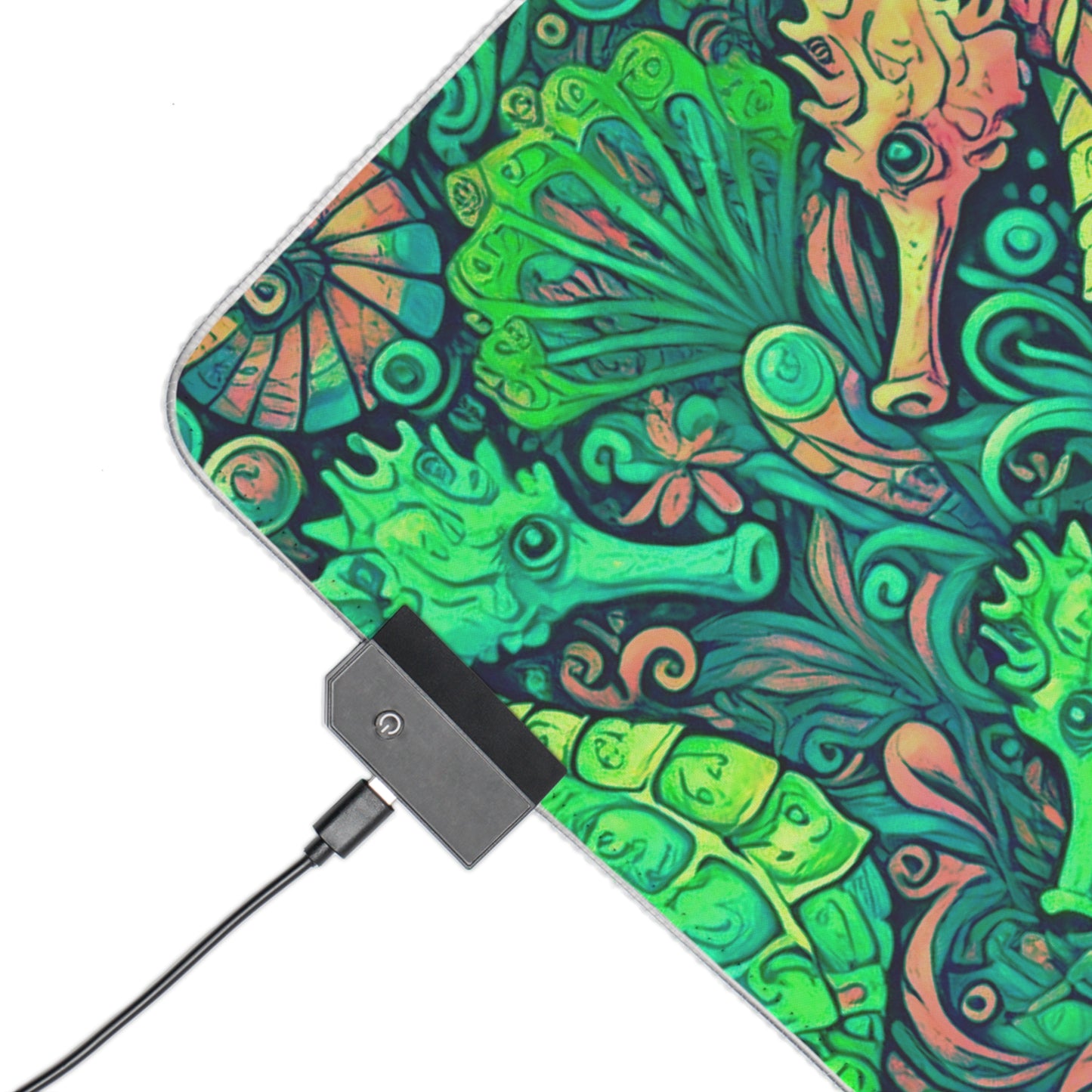 LED Gaming Mouse Pad With Vibrant RGB Lighting, 4 Sizes / Seahorse Trio, Lime