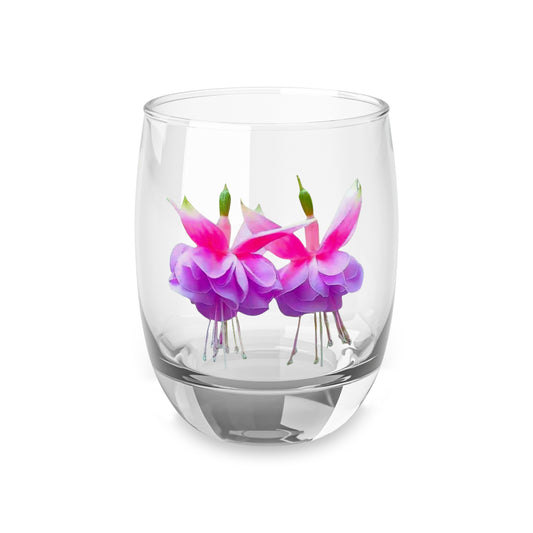 Whiskey Glass, Two Pink Fuchsias