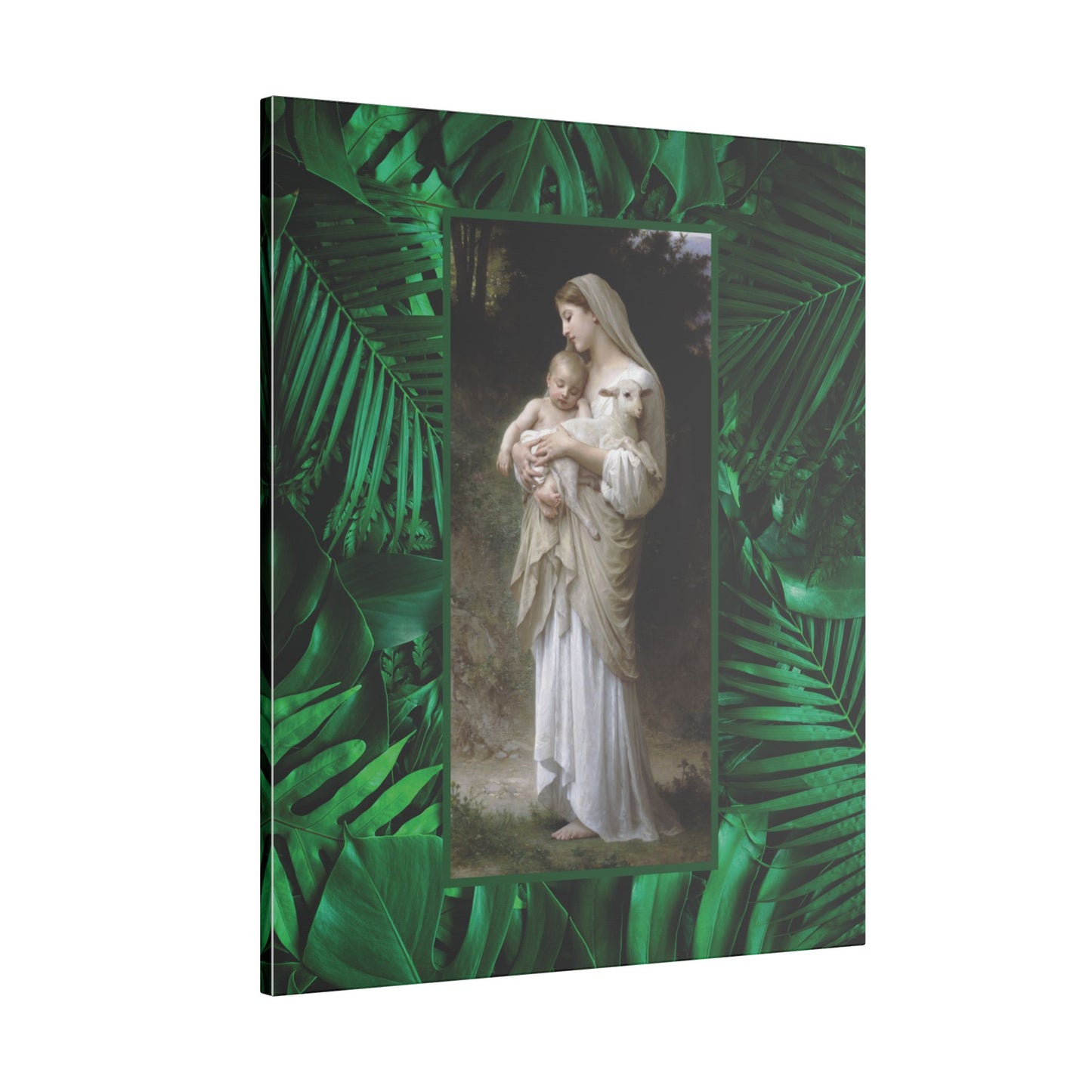 "Tropical Rainforest Innocence" Religious Canvas Artwork - Stretched Canvas Print / Virgin Mary & Jesus