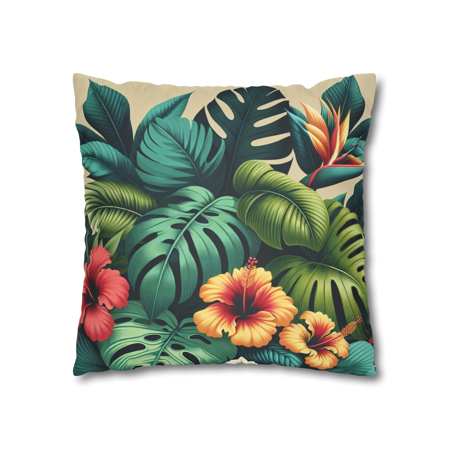 Faux Suede Square Pillowcase - Exotic Flora