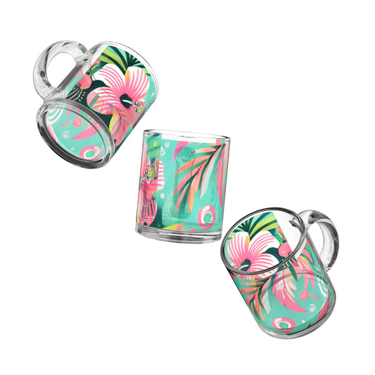 Tropical Glass Mug - 10oz Coffee Cup / Pink Hibiscus