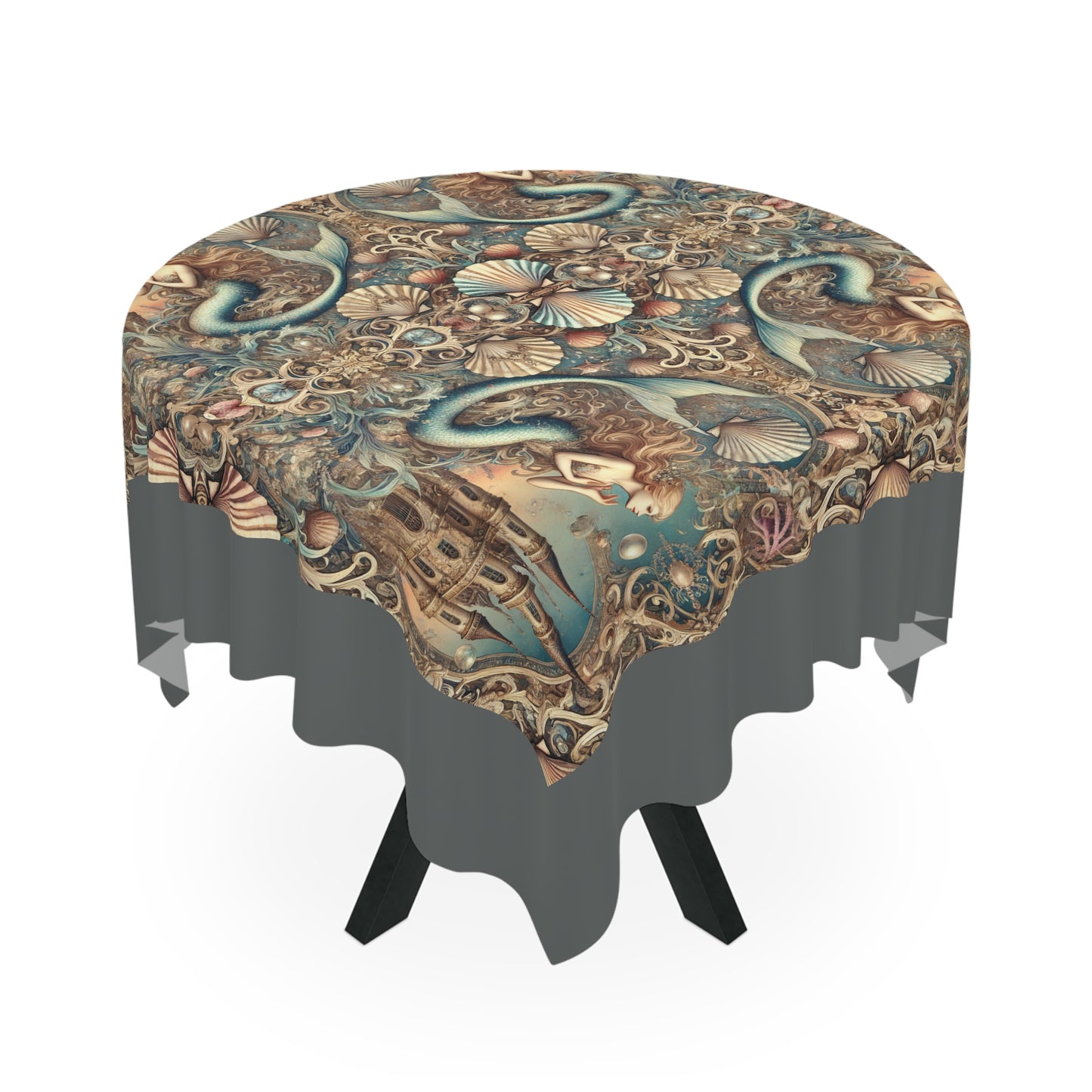 Kaleido Mermaid/Dark Grey Tablecloth, 55" x 55"