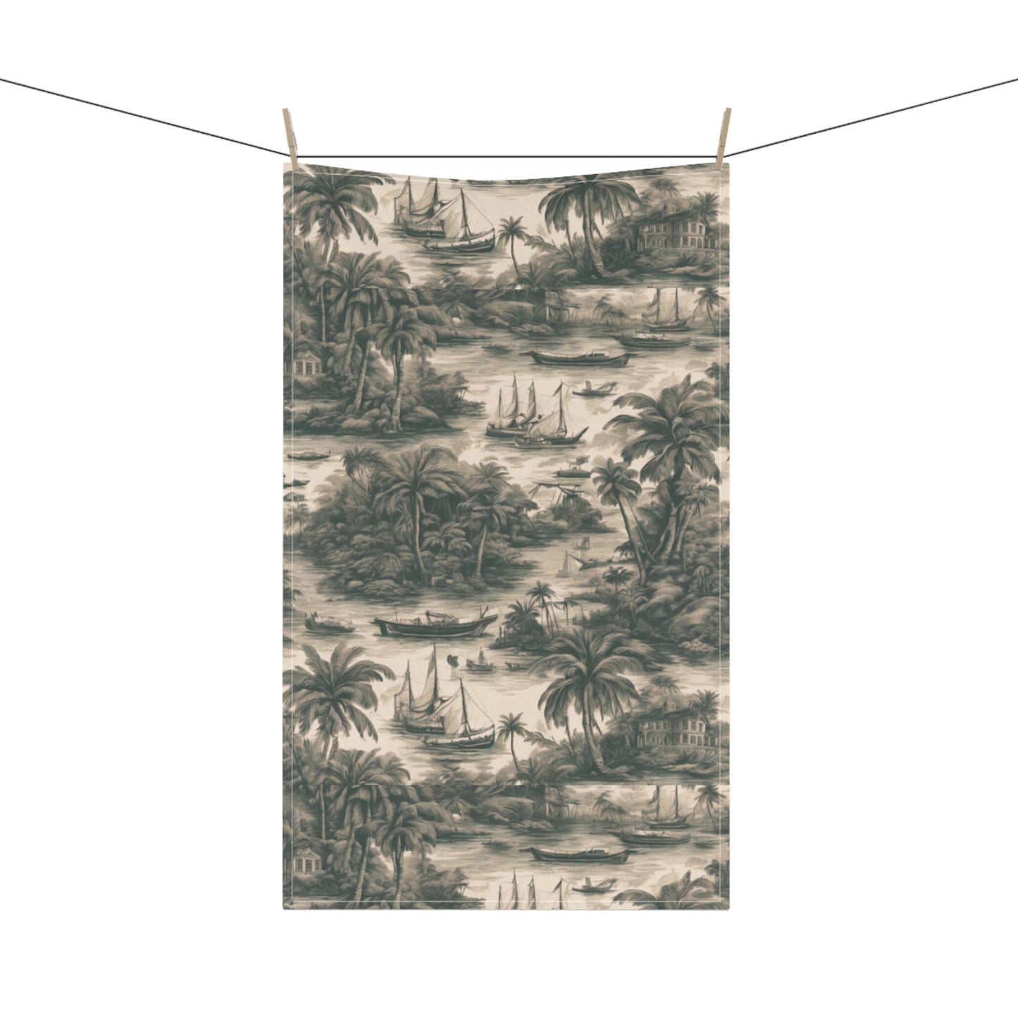 Tea Towels (cotton, poly), Tropical Toile, Black