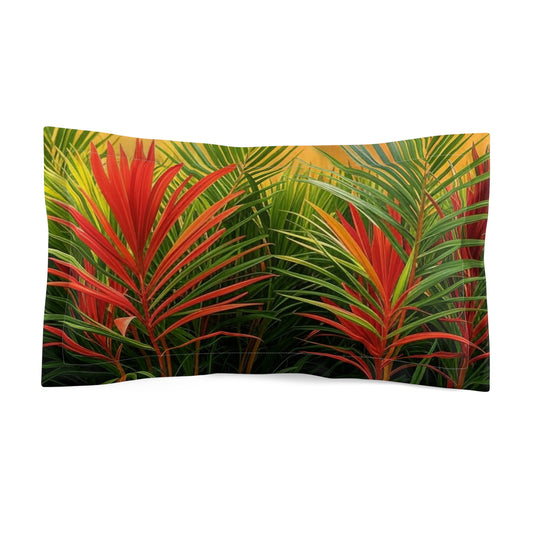 Microfiber Pillow Sham | Tropical Vibes for Relaxation / Red Flame Palms