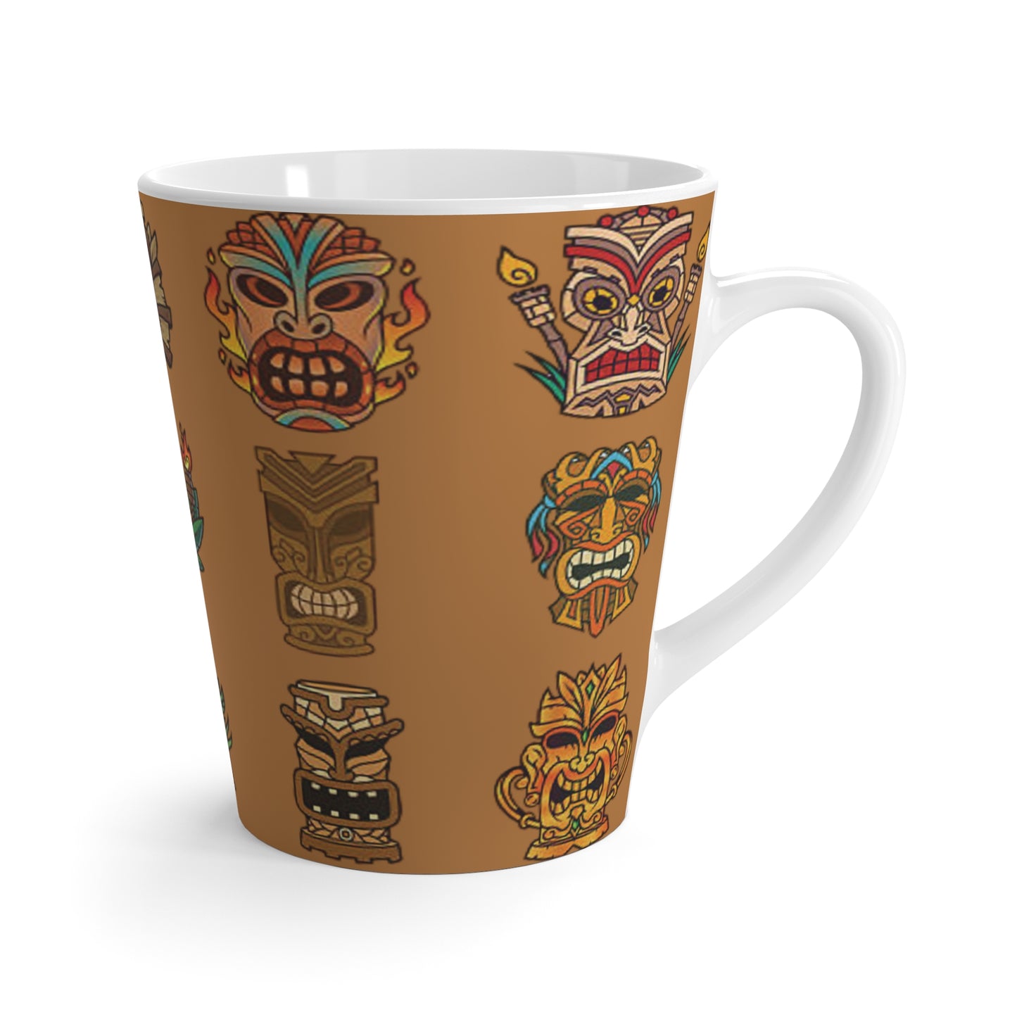 Latte White Mug - Tiny Tiki Dudes, Lt. Brown