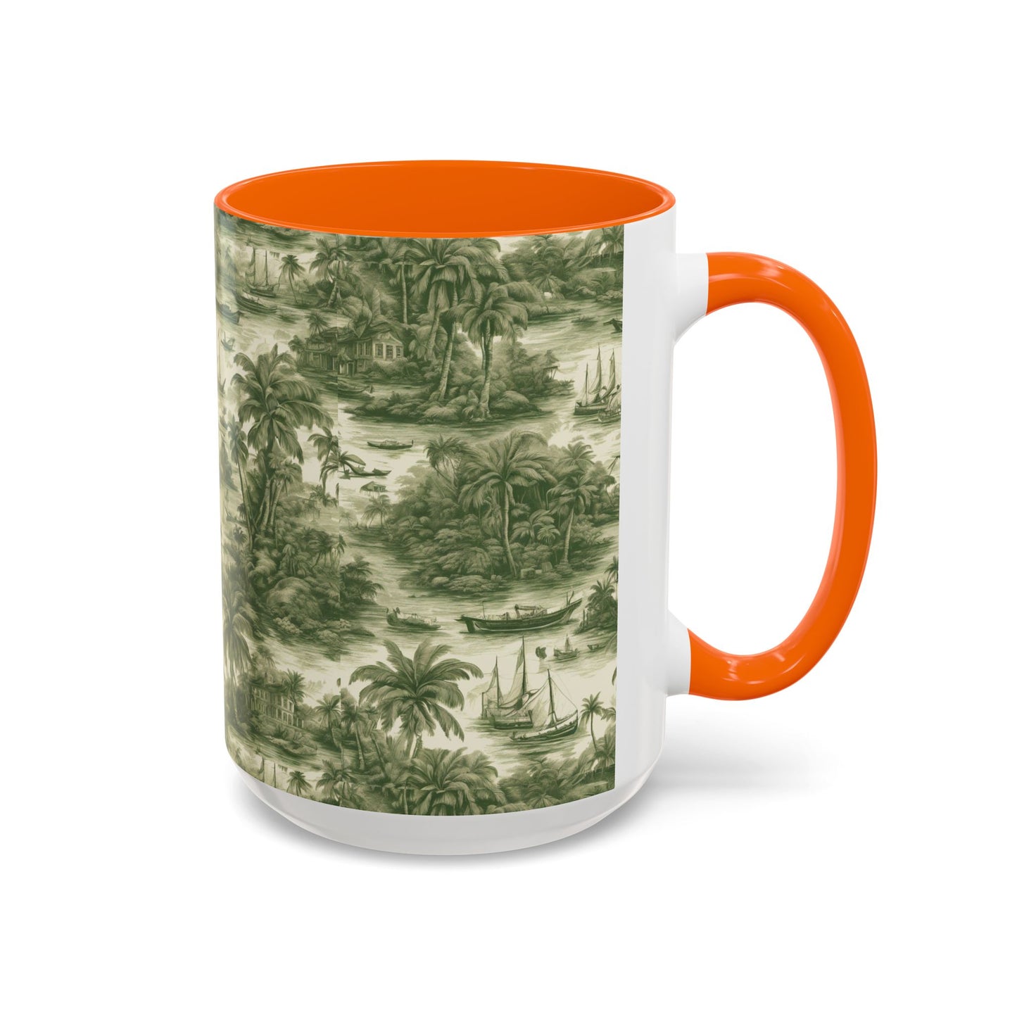 Accent Coffee Mug (11, 15oz), 8 Colors - Tropical Toile #1, evergreen