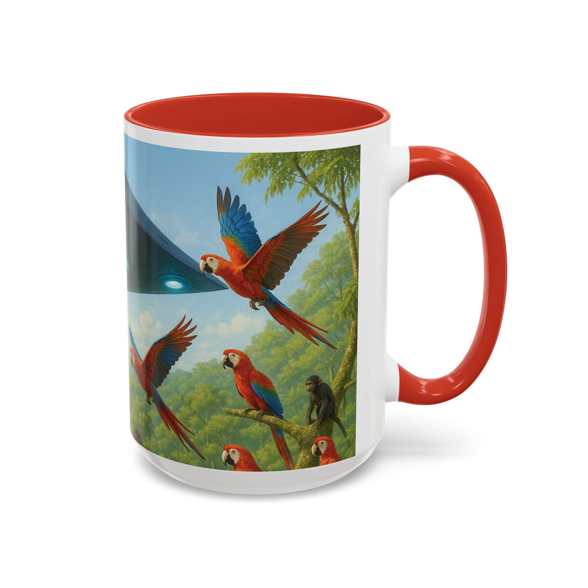 Accent Coffee Mug (11, 15oz), 8 Colors - UFO and Macaws