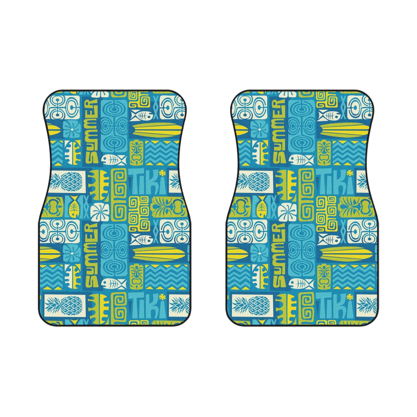 Tropical Tiki Poster Blue Front Car Mats - SET of 2