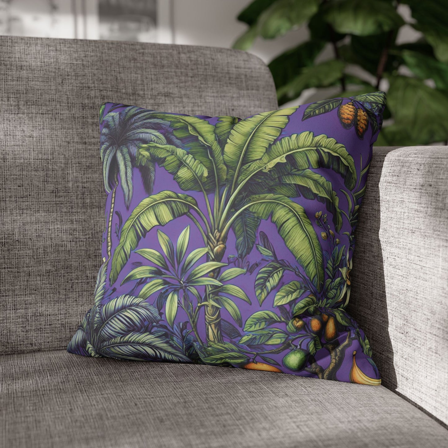 Faux Suede Square Pillowcase - Tropical Fruit, Purple