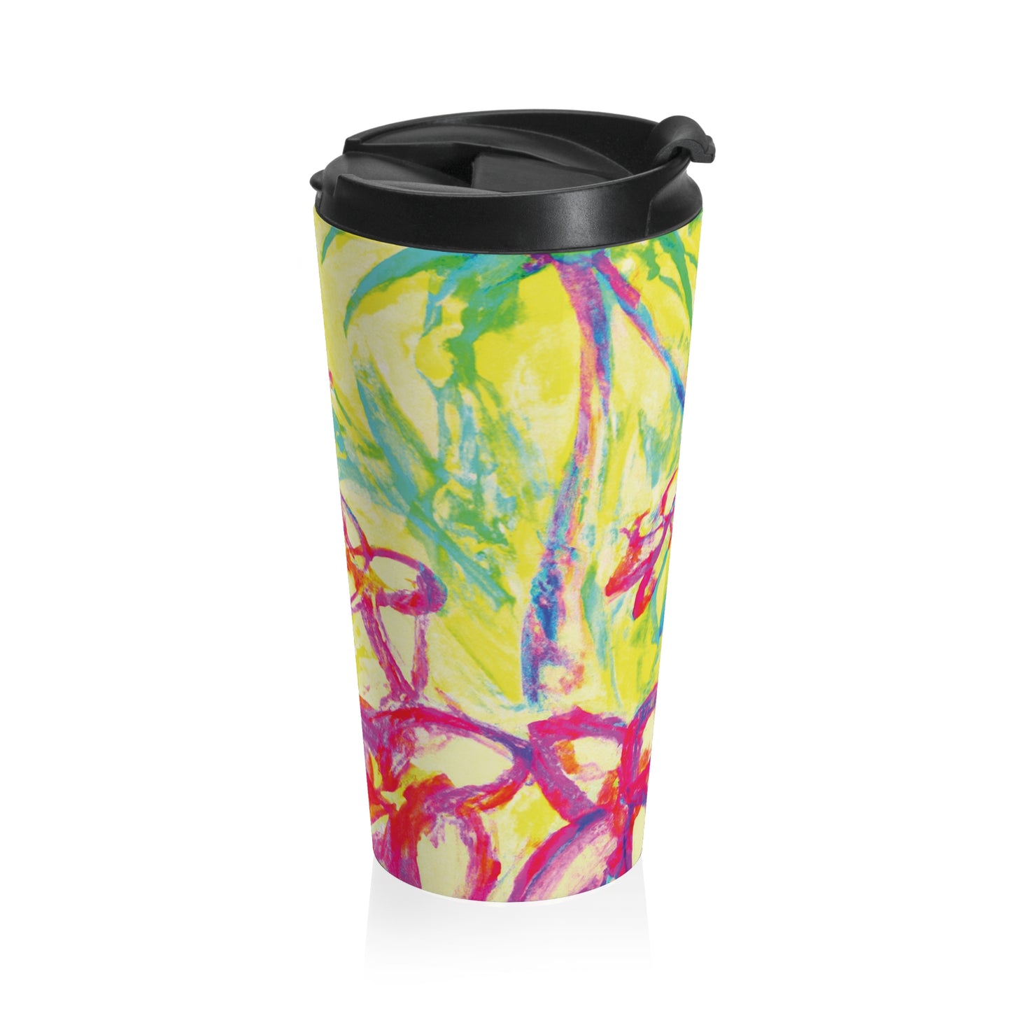 15 oz. Stainless Steel Travel Mug / Palm Doodles Yellow
