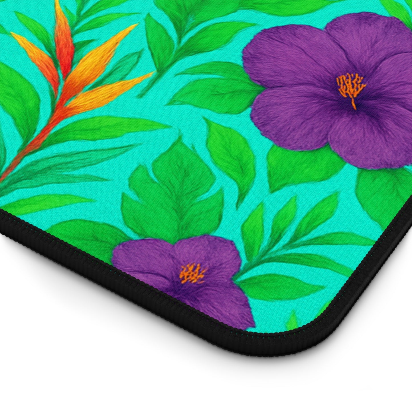 Tropical Paradise Desk Mat, 3 Sizes - Perfect for Home Office - Midnight Flower Green