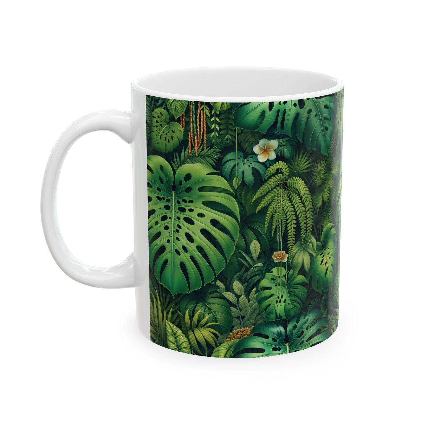 Ceramic White Mug - 11oz & 15oz, Rainforest Greenery
