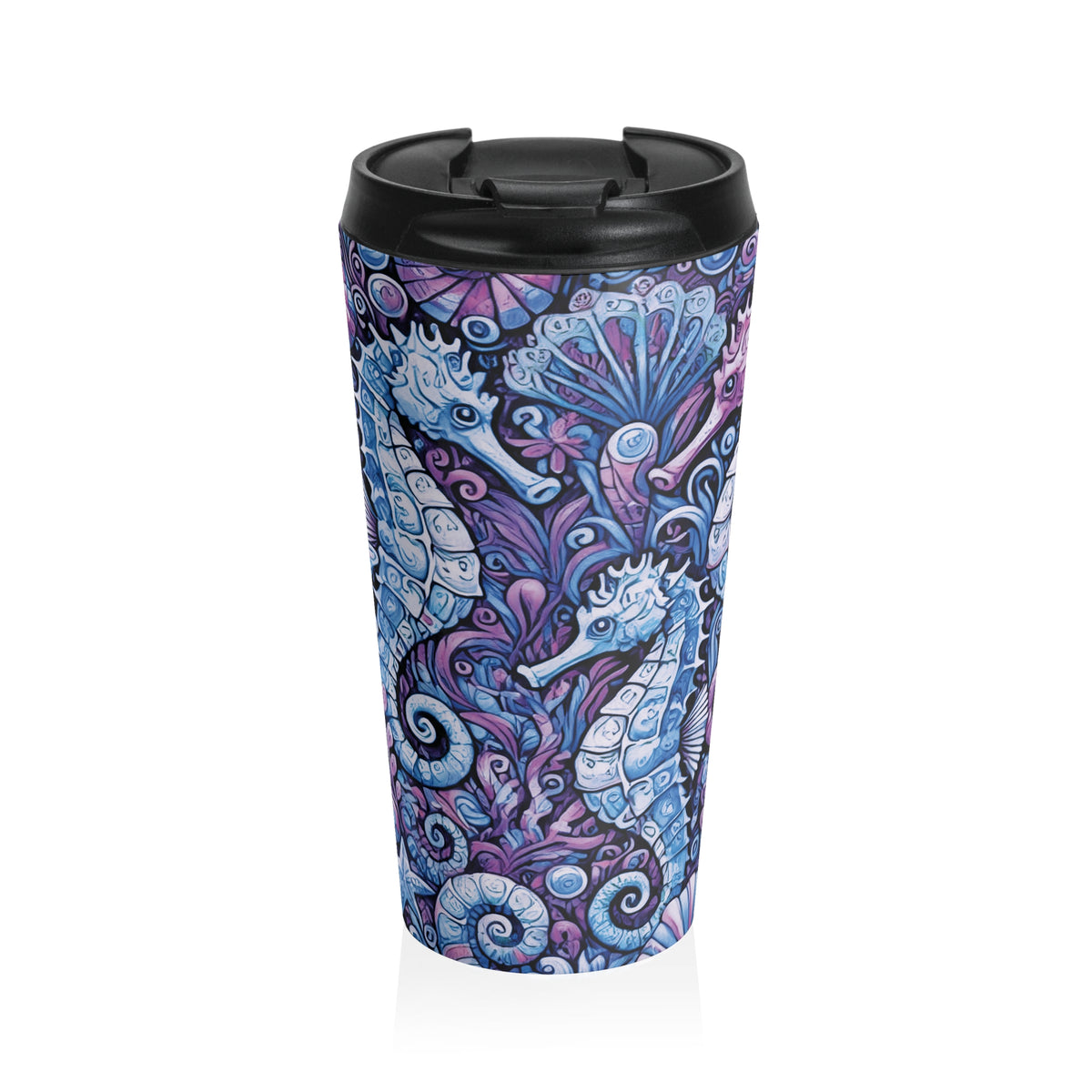 15 oz. Stainless Steel Travel Mug / Seahorse Trio Blue