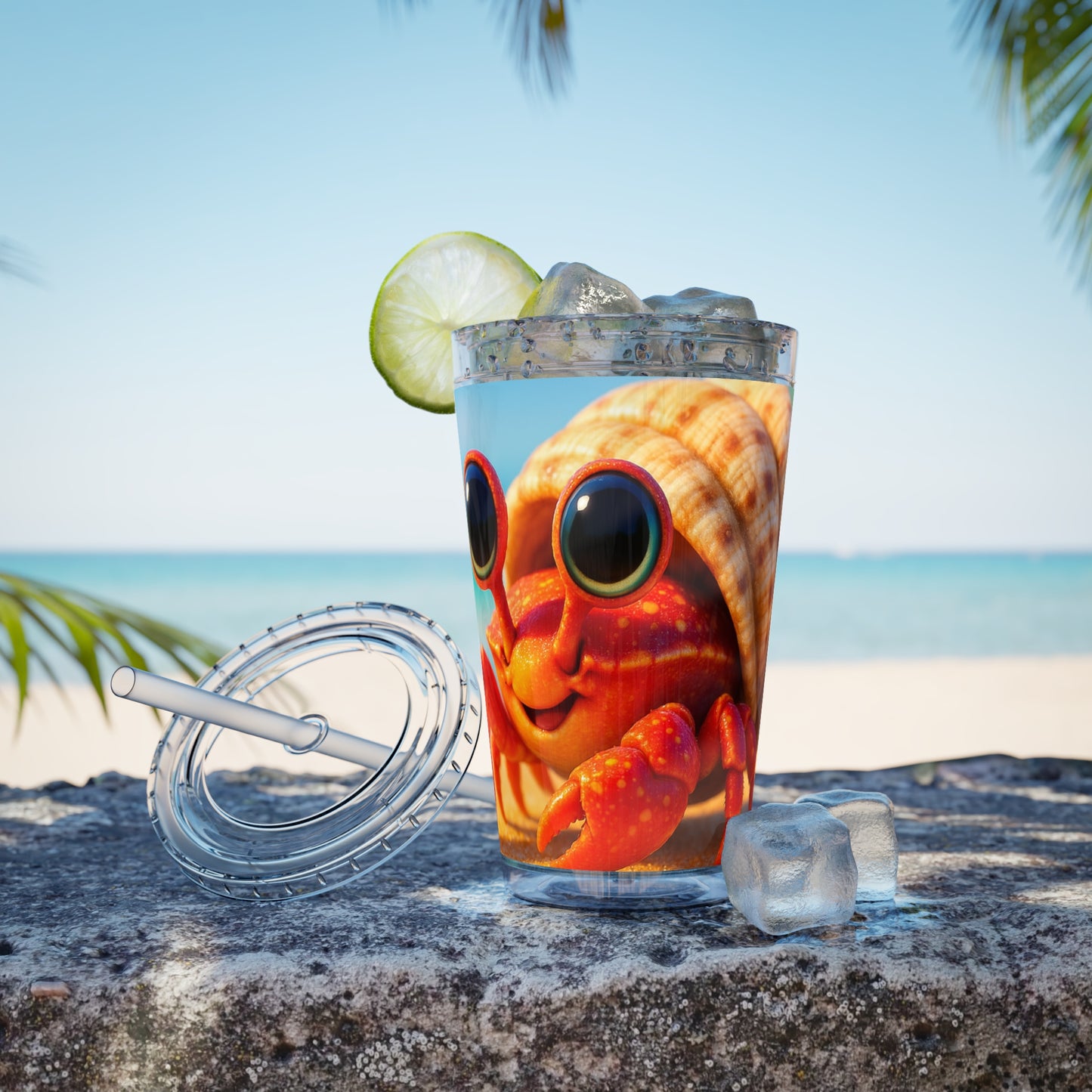 Tropical Tumbler with Straw | 16oz Colorful Travel Cup / Baby Hermit Crab
