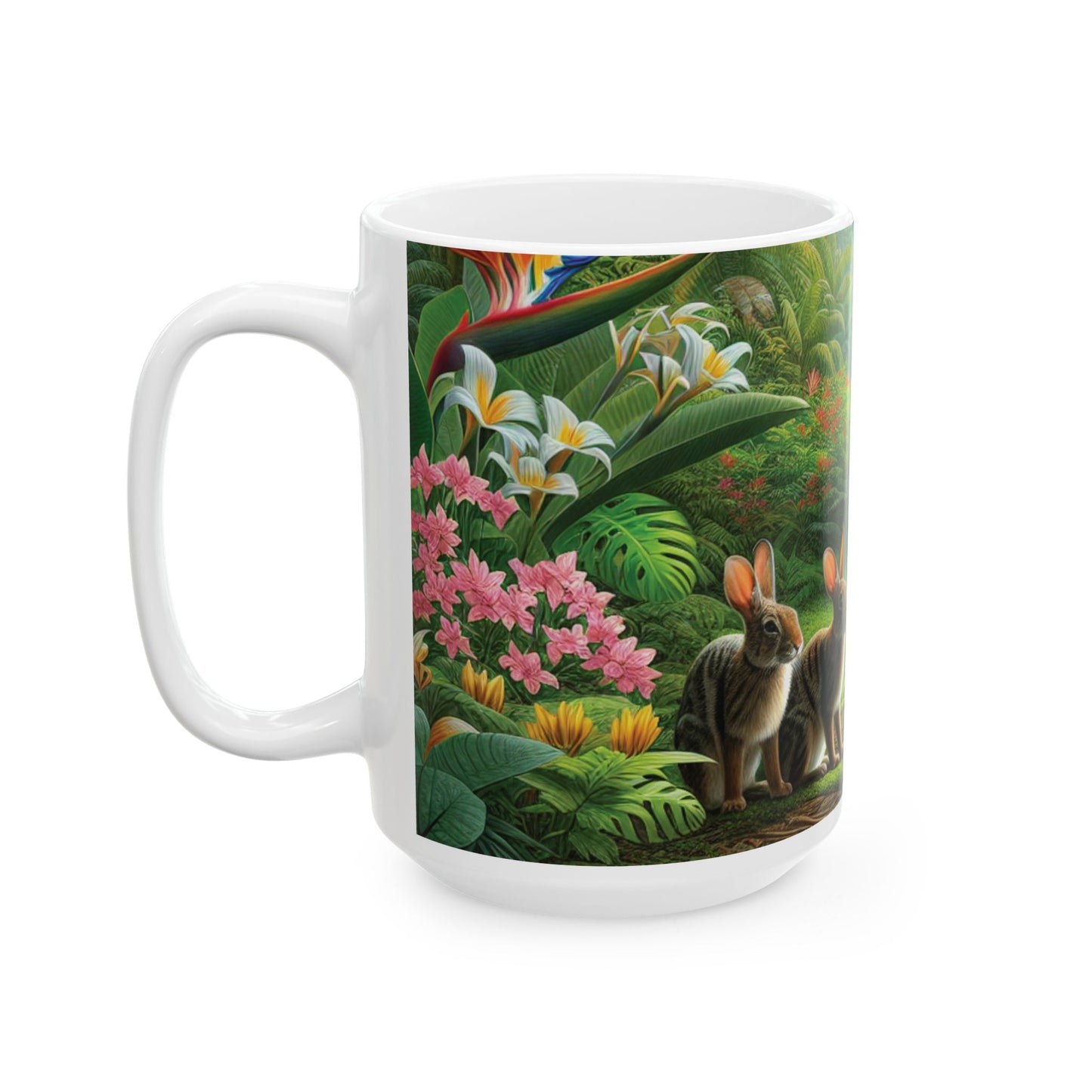 Ceramic White Mug - 11oz & 15oz, Hiding Bunnies