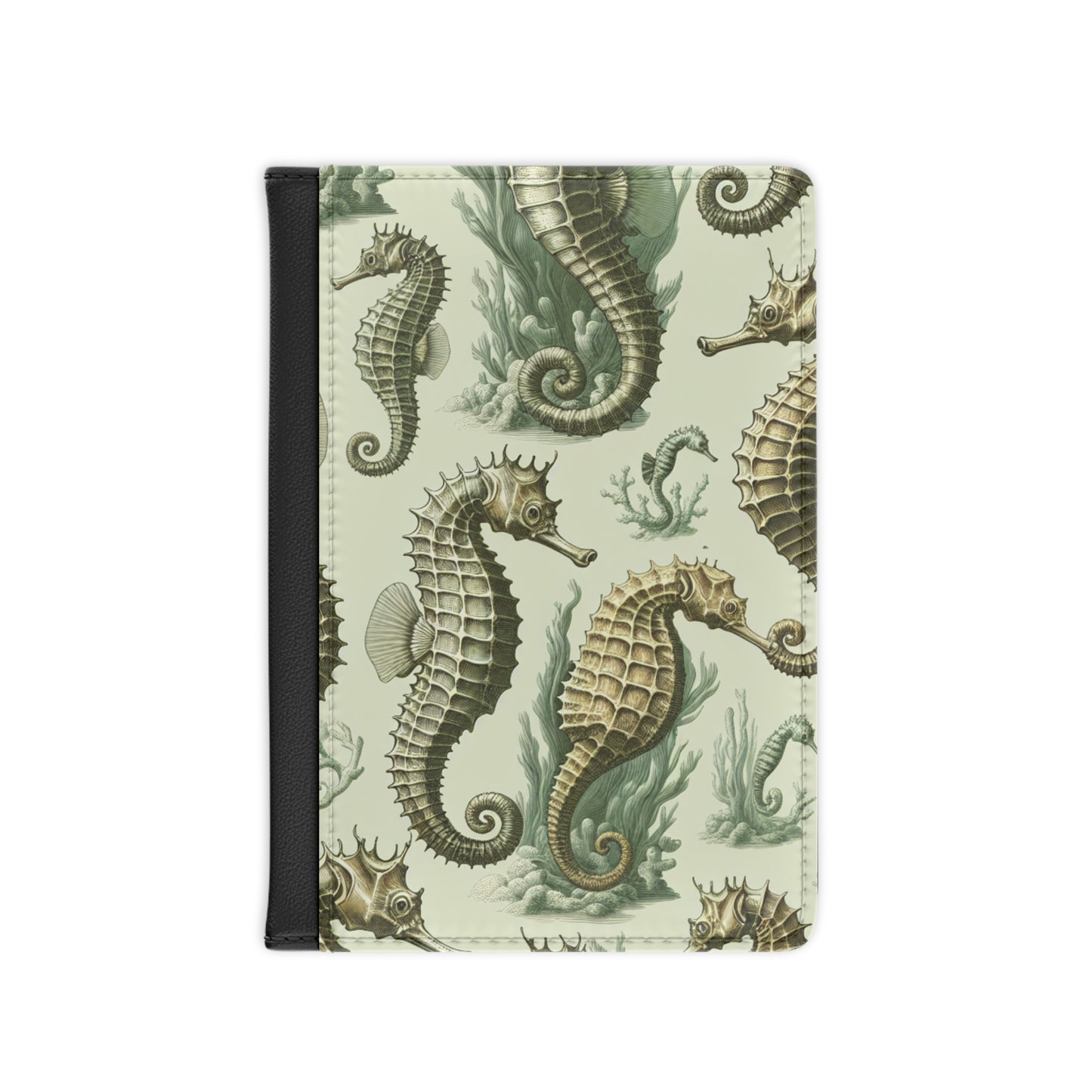 Tropical Passport Cover, Faux Leather - RFID blocking for travel security / Classic Seahorse Toile