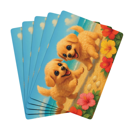 Poker Playing Cards - Two Puppies on Beach