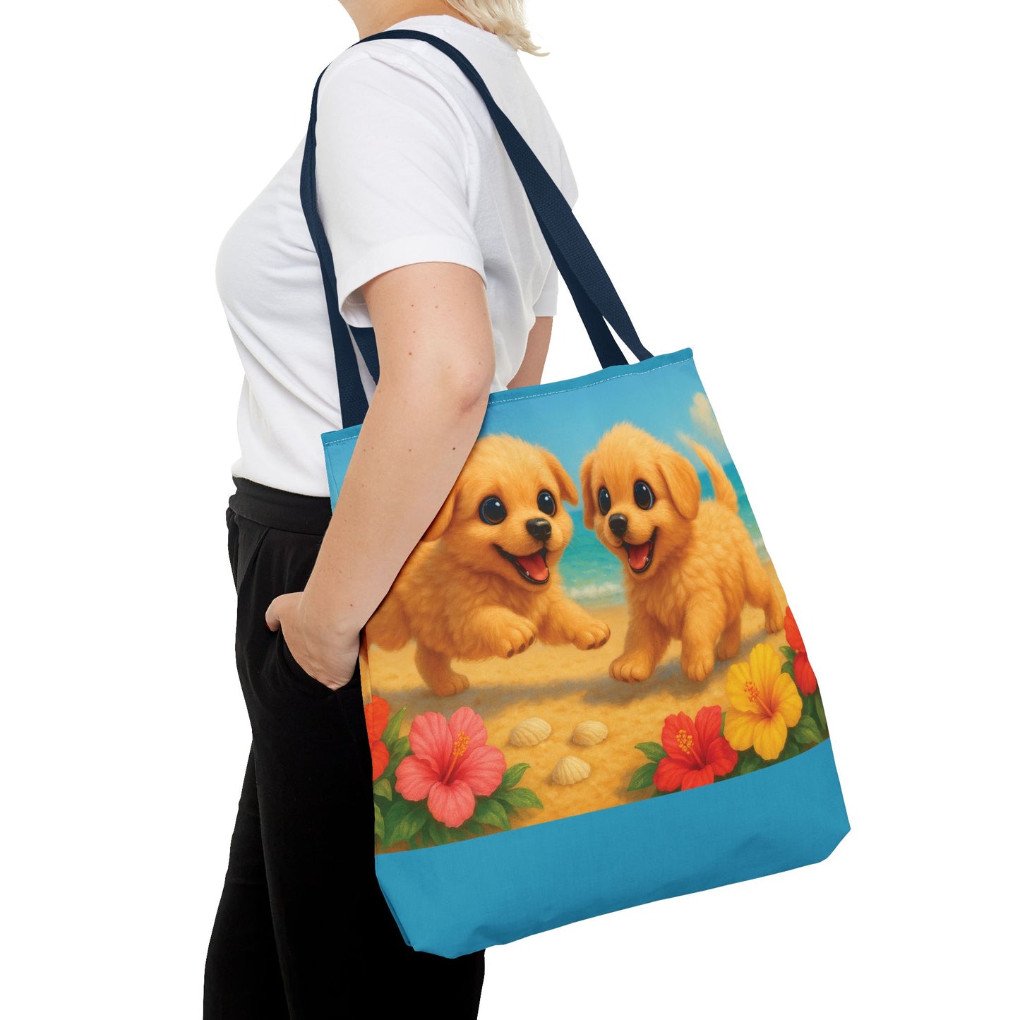 Two Puppies on Beach Tote Bag - 3 Sizes