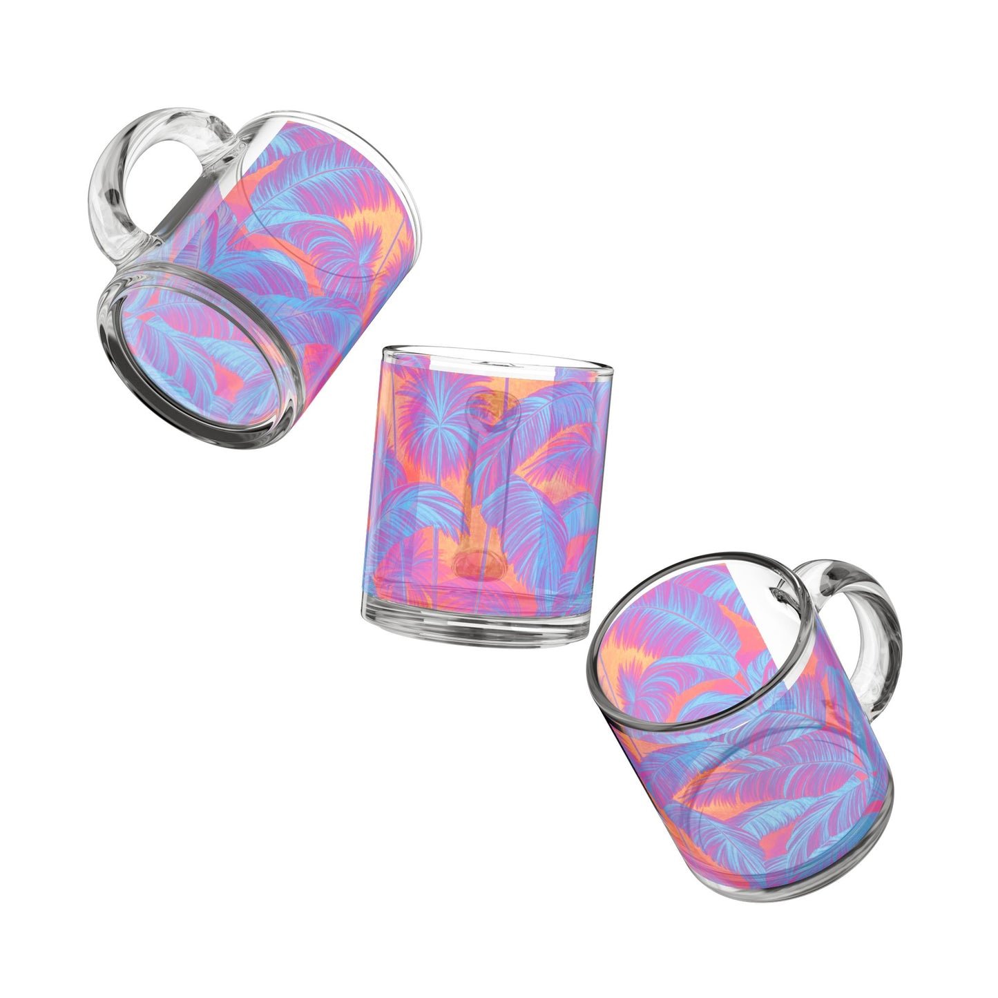 Tropical Glass Mug - 10oz Coffee Cup / Palm Serenity, Heatwave