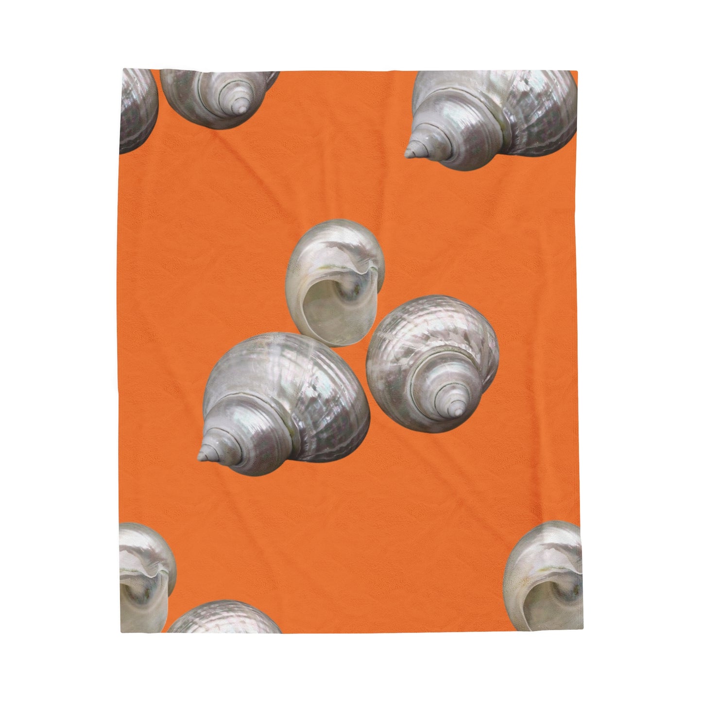 Tropical MACRO White Nautilus Trio/Crusta Orange Velveteen Plush Blanket - Cozy Home Decor for Coastal Lovers