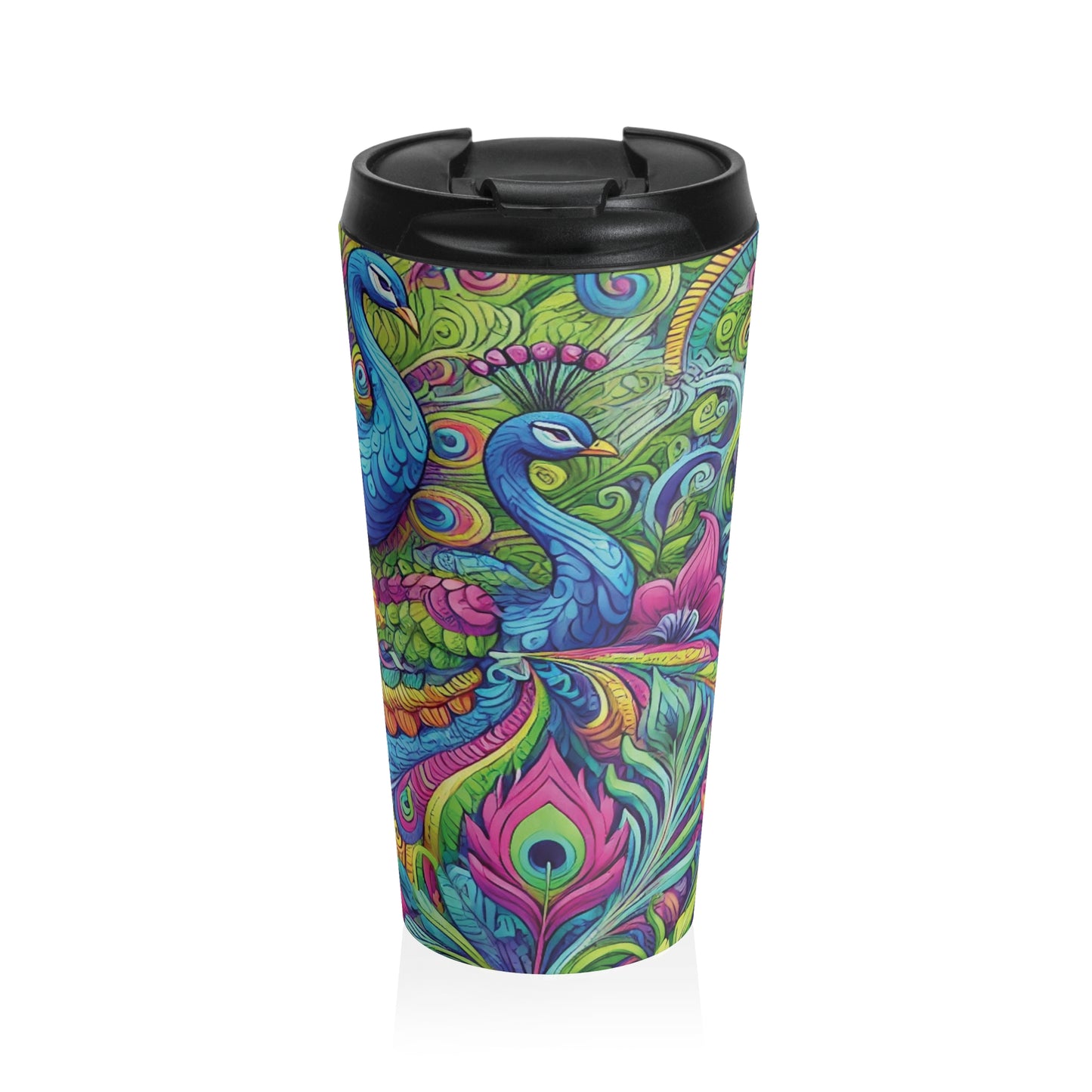 15 oz. Stainless Steel Travel Mug / Peacock Pop