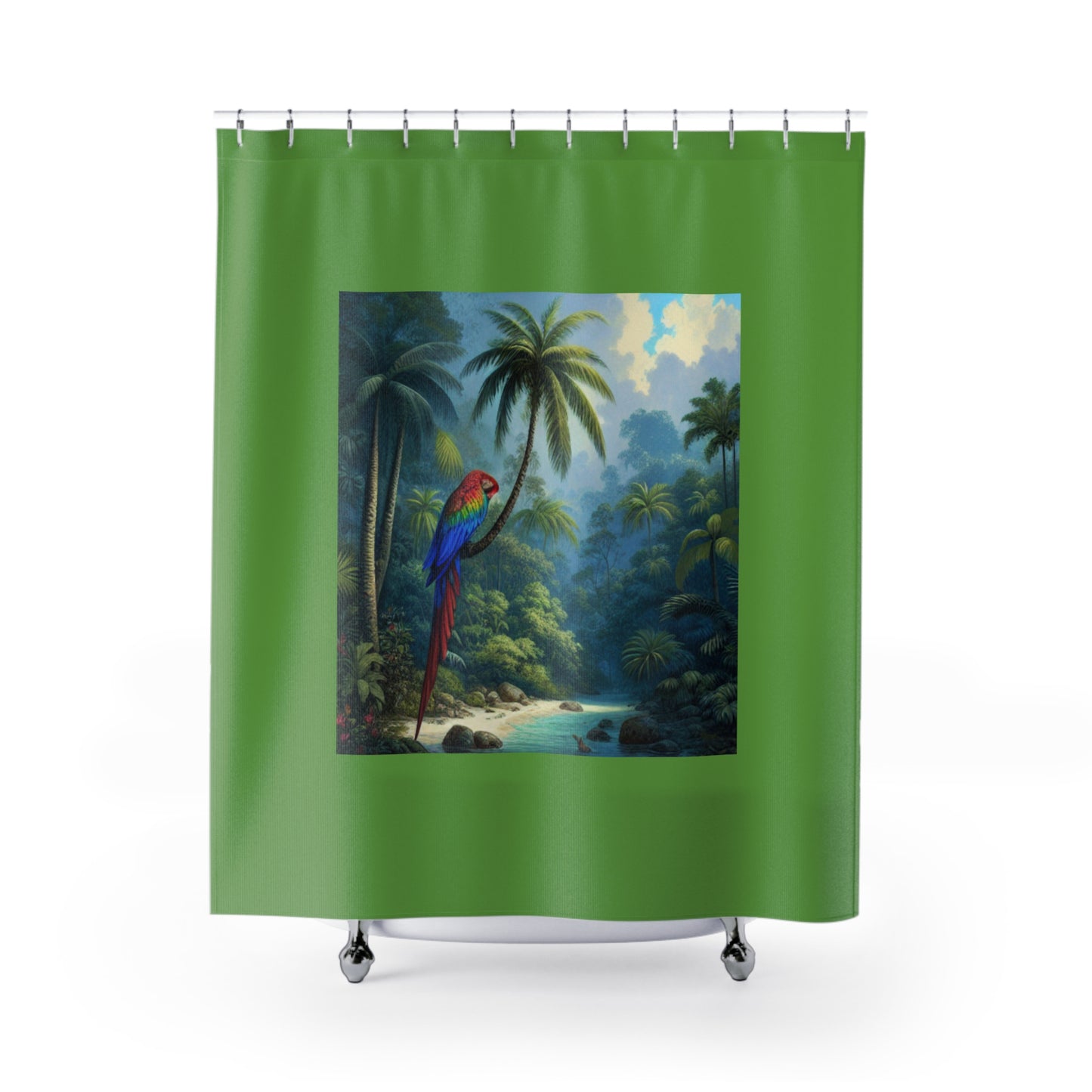 Tropical Shower Curtain - Rainforest Bathroom Decor / Sleeping Beauty Parrot, Green