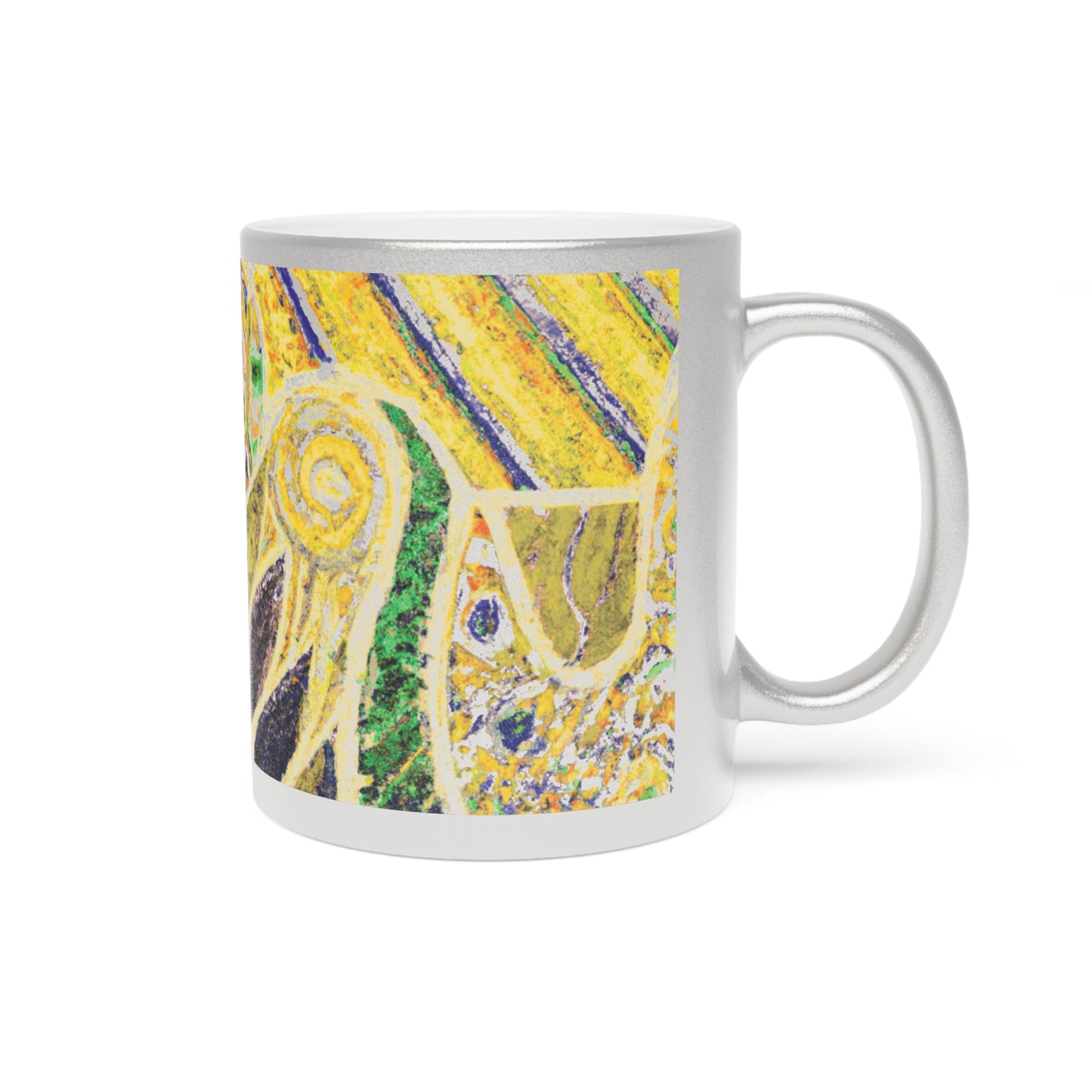 Tropical Metallic Mug, Gold or Silver - Amazon Whimsy, Yellow