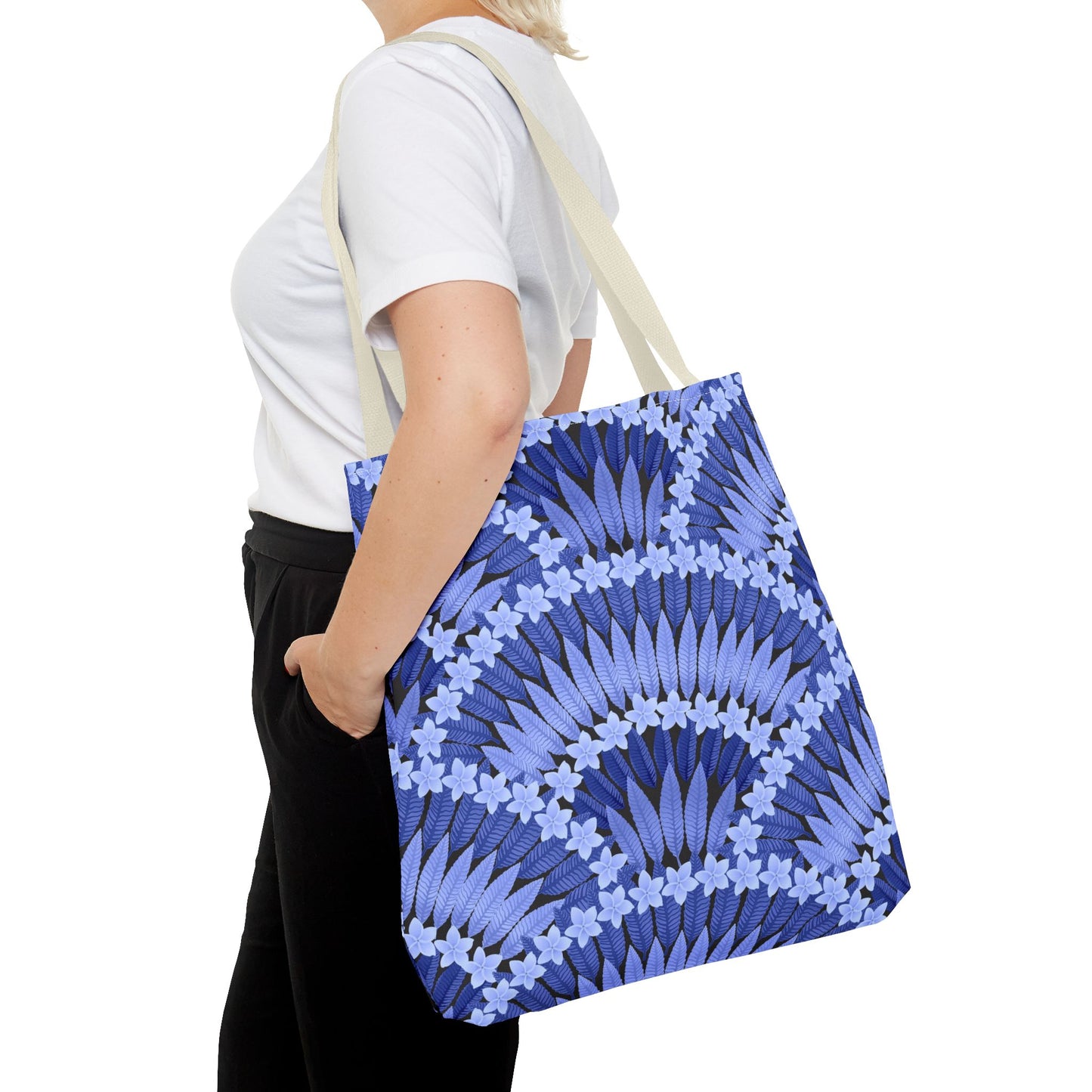 Plumeria and Palms Blue Tote Bag - 3 Sizes