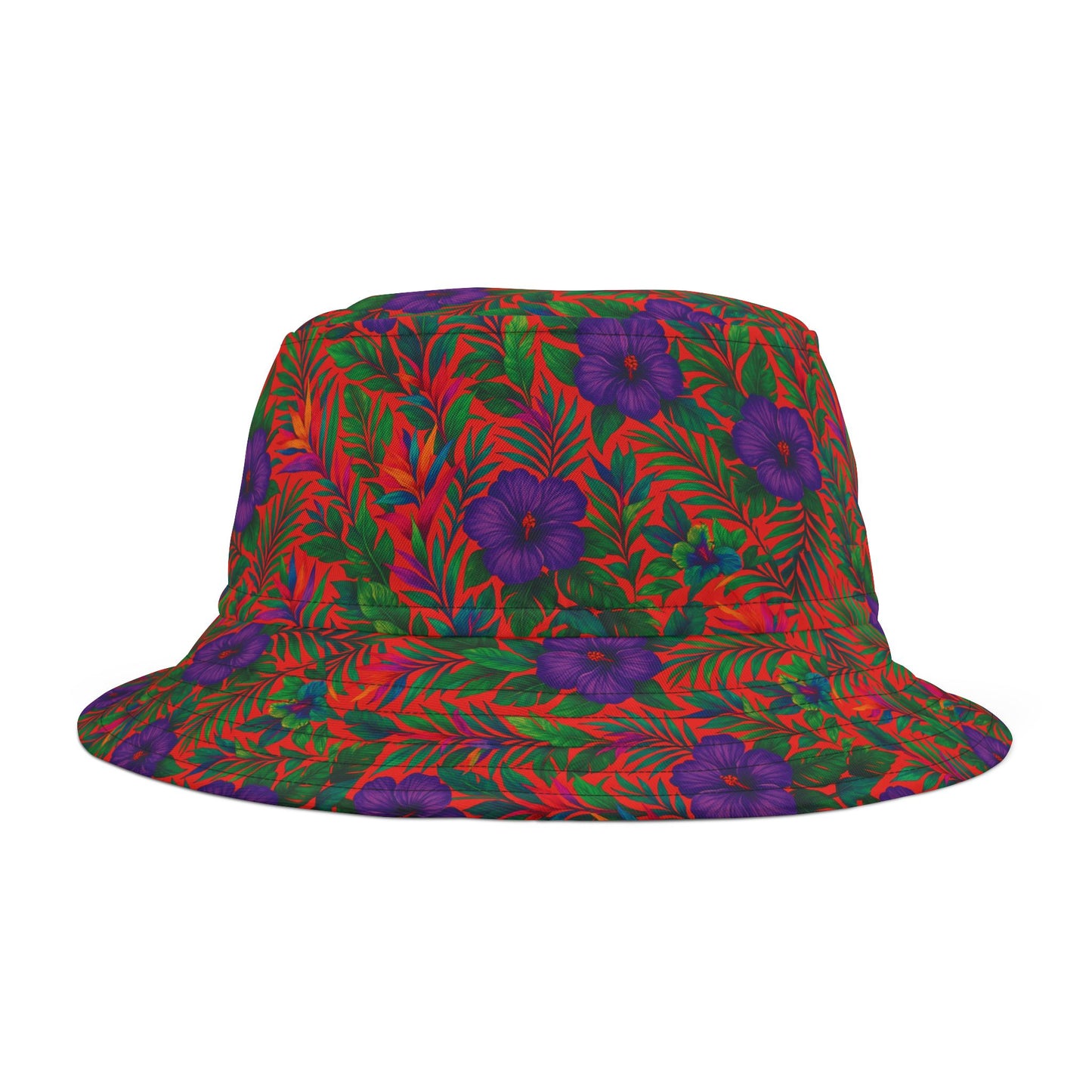 Tropical Polyester Bucket Hat, 2 Sizes - Midnight Flower Coral